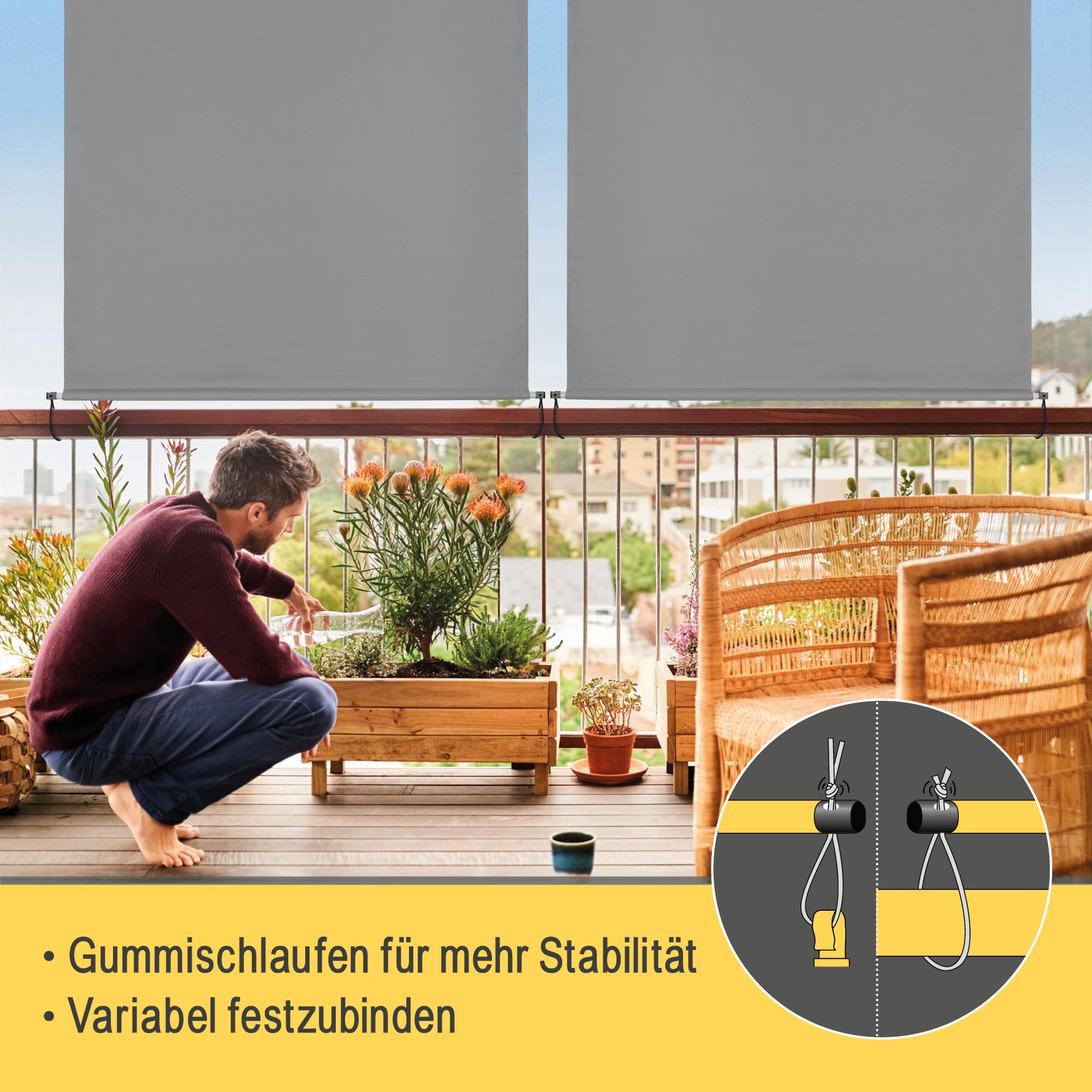 Sol Royal Senkrechtmarkise 160x250 cm MS5 Markise – Robuster Balkonsichtschutz Abnehmbare Handkurbel Wasserabweisender Sonnenschutz Terrasse Balkon Garten Wetterfeste Vertikalmarkise Grau