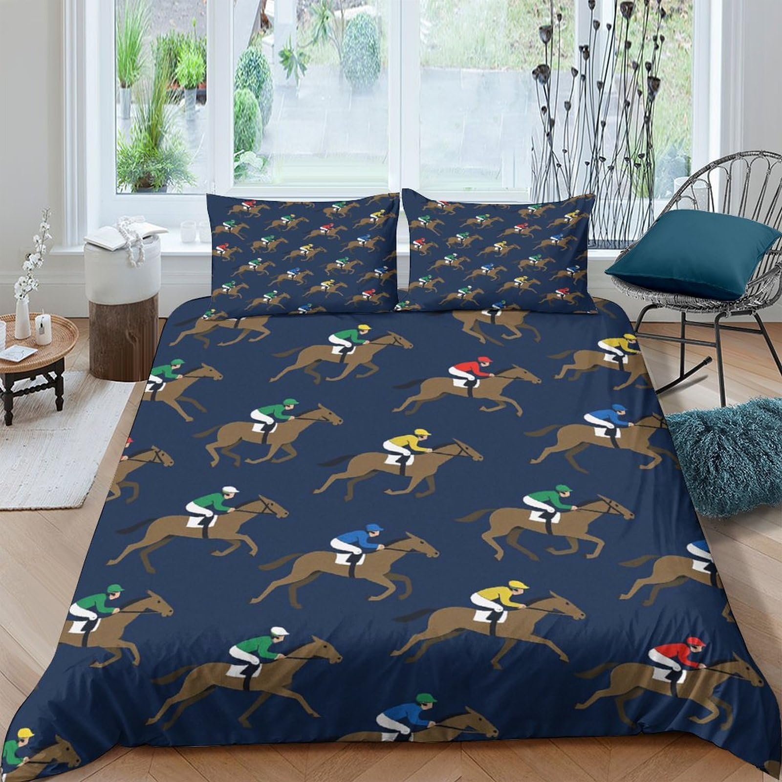 Ctjqhvkz Style-7 3D Printed Horse Racing Fitted Sheet Microfiber Anti-Slip Bed Cover For Bedroom Guestroom Elegant Decor Dustproof Single（135X200cm）