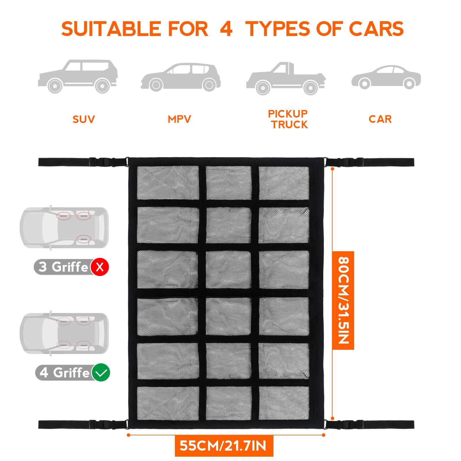 Rete Per Soffitto Auto Romon - Tasca Portaoggetti Elastica Per Bagagliaio 90x65 Cm - Foto 8