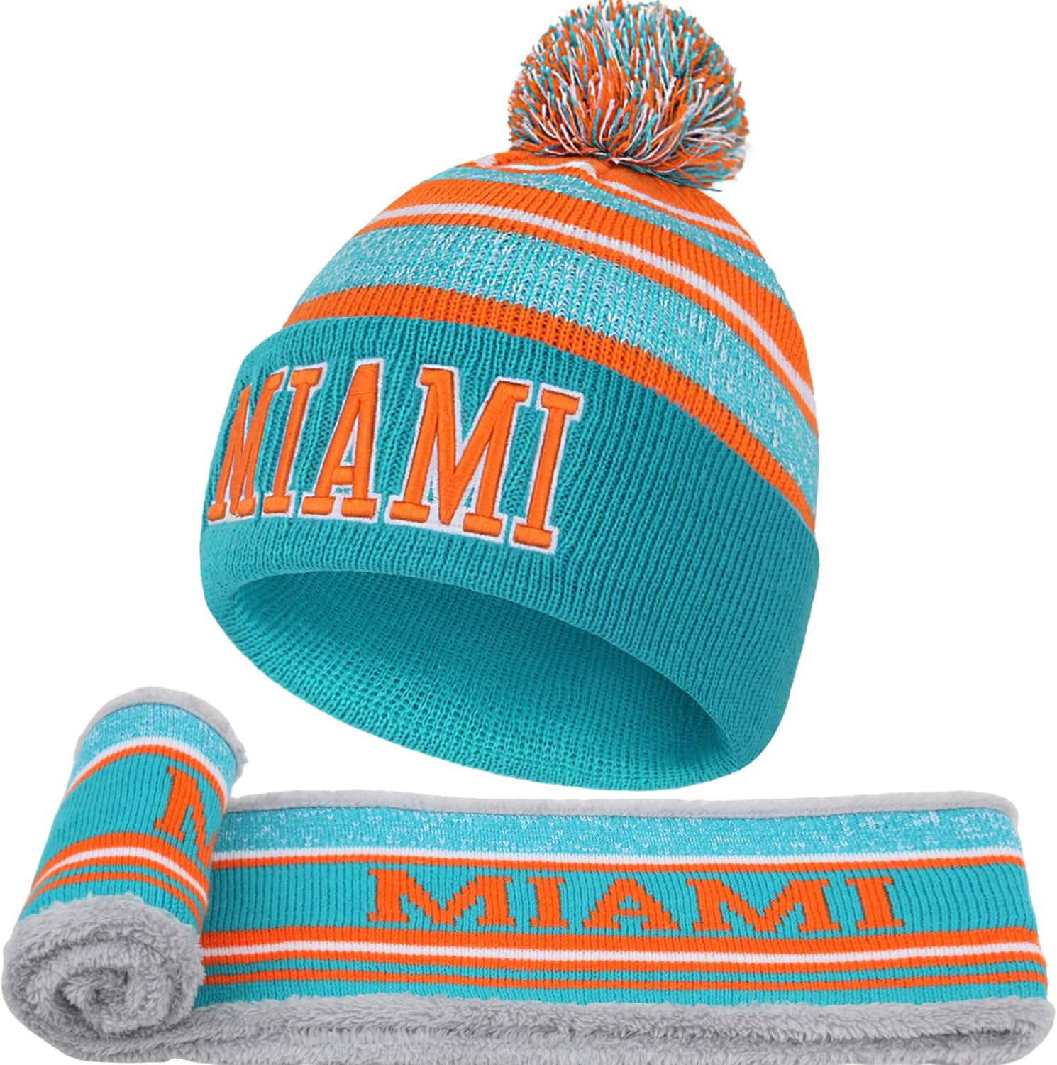 Winter Beanie Hat Circle Scarf Set, Warm Football Knit Beanie Hat