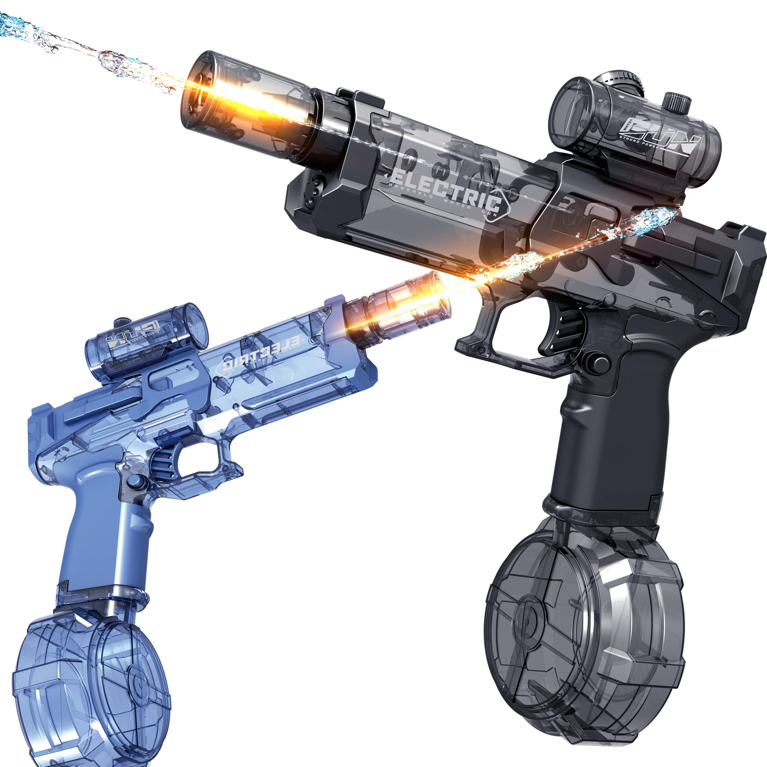 Photo 1 of 2 Pack Electric Water Guns with Light Up,Full Automatic Electric Squirt Gun 28-32 FT Range Water Pistol Blaster Soaker,Summer Outdoor Pool,Water Toy for Adult&Kid