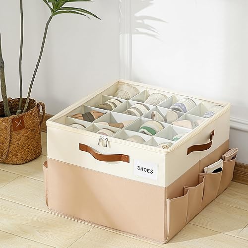 Miniatura 2 de Varhomax Caja organizadora de zapatos para armario, contenedor de tela para almacenamiento de zapatos con divisores ajustables y cubierta