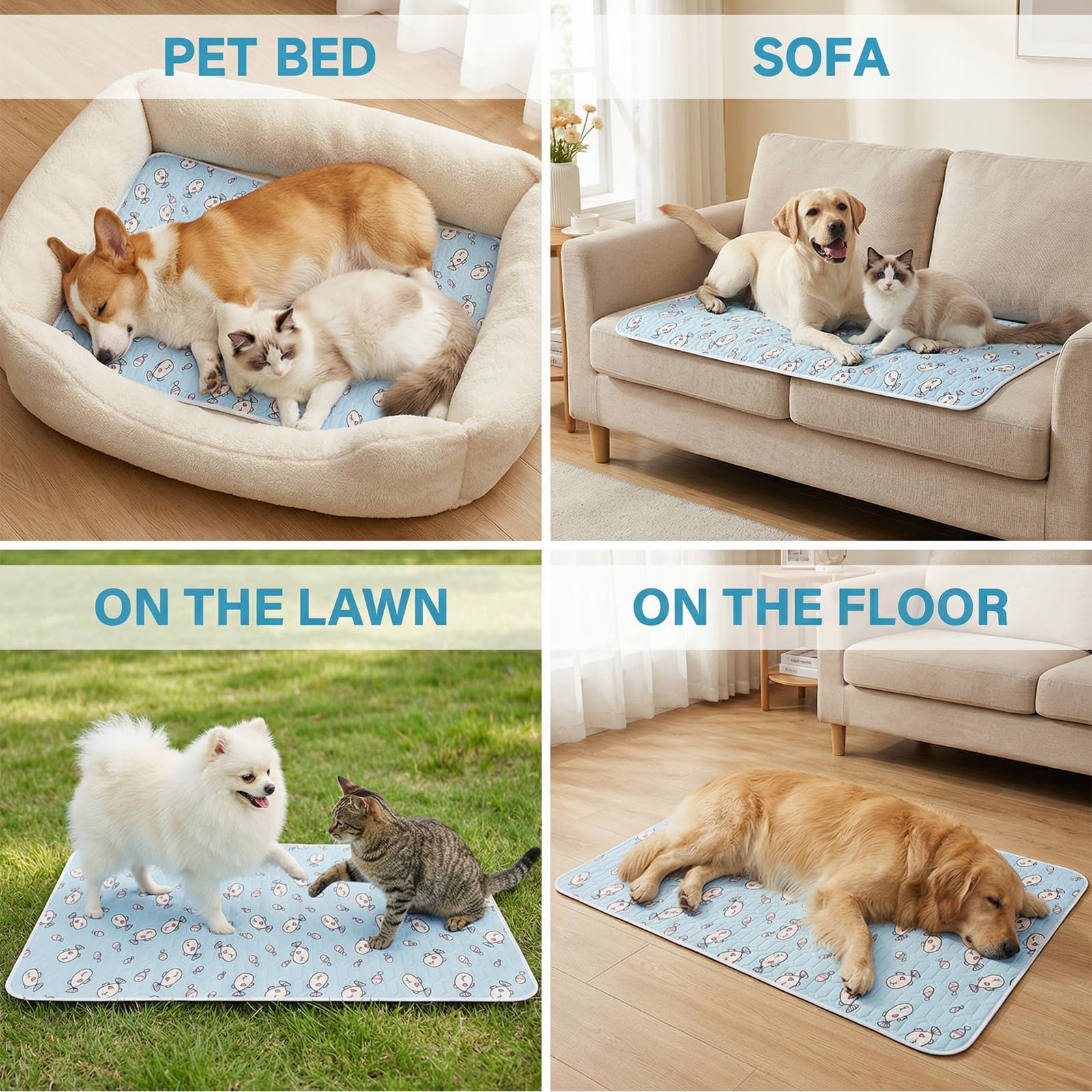 Ninonly Alfombra Refrescante para Perros y Gatos, 50x70cm Cama Fresca para Mascotas, Colchoneta Refrescante Alfombrilla de Verano Lavable a Máquina y Plegable, Manta Fria Ideal para Hogar Coche Viaje
