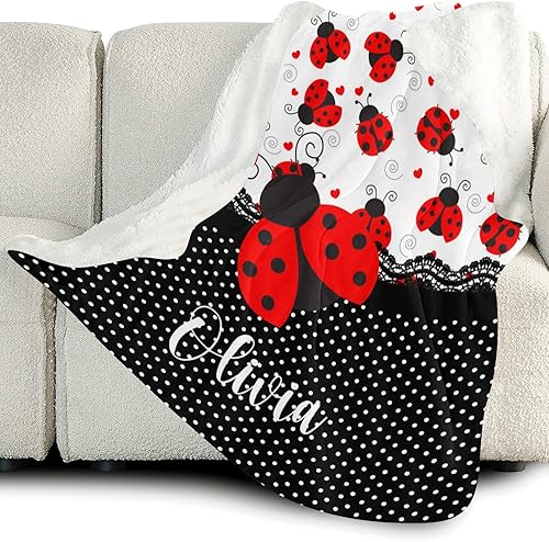 Miniatura 3 de Adorable manta de lunares negros para niñas, para la escuela, manta de forro polar personalizada con inicial, única manta de forro polar con nombre