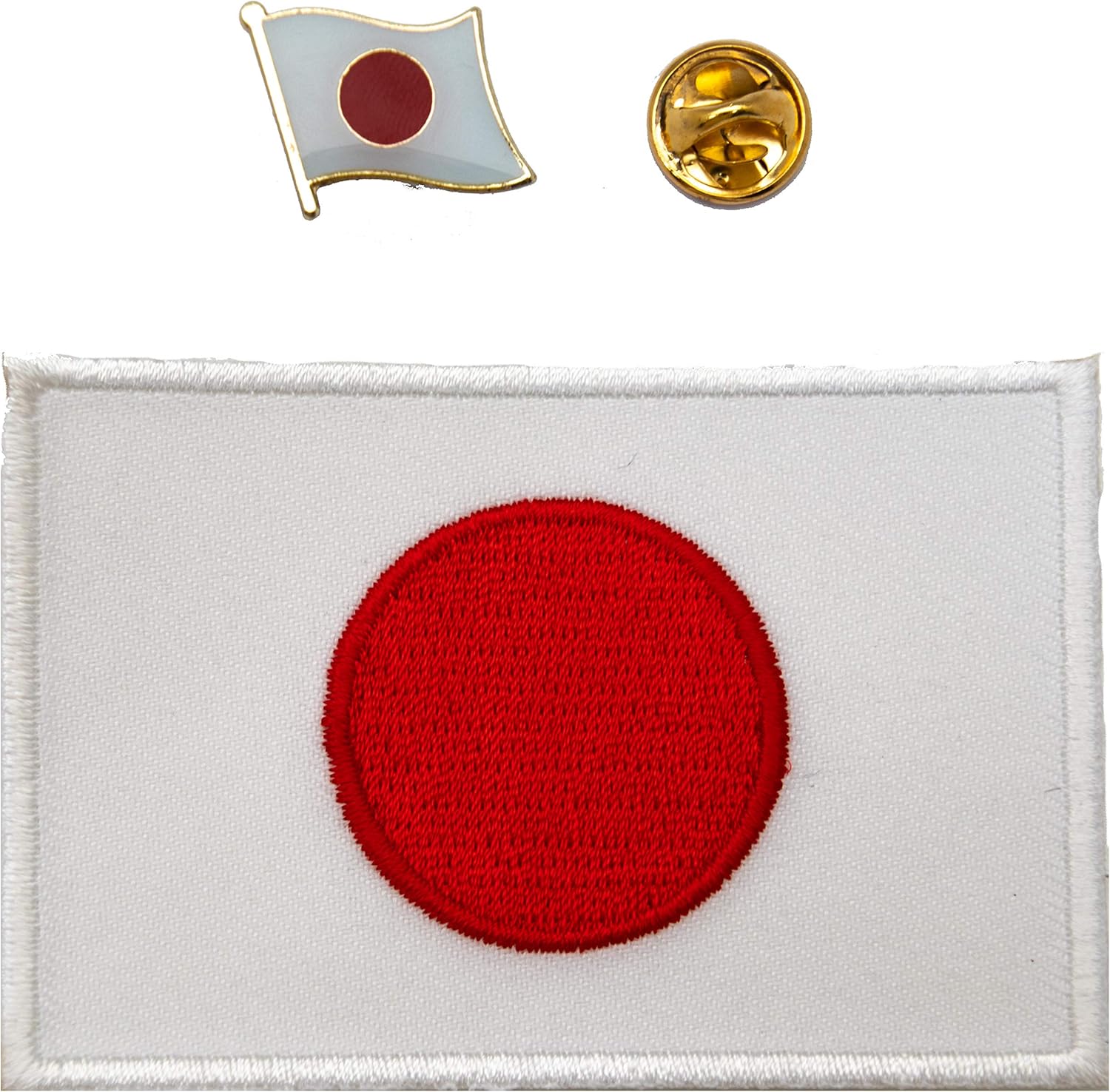 A-ONE -Japan Flag Patch+Metal Pin, Japanese Combat Embroidered Patches Iron on Sew on, Metal Button Hinomaru Flag Travel Pin NO.067A