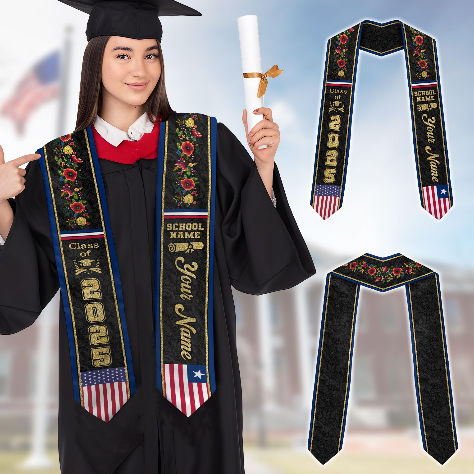 MonkeyVan Personalized Liberia Graduation Stole, Liberian Graduation Sash, Liberia Flag Graduation Stole, Class of 2025 Lb2