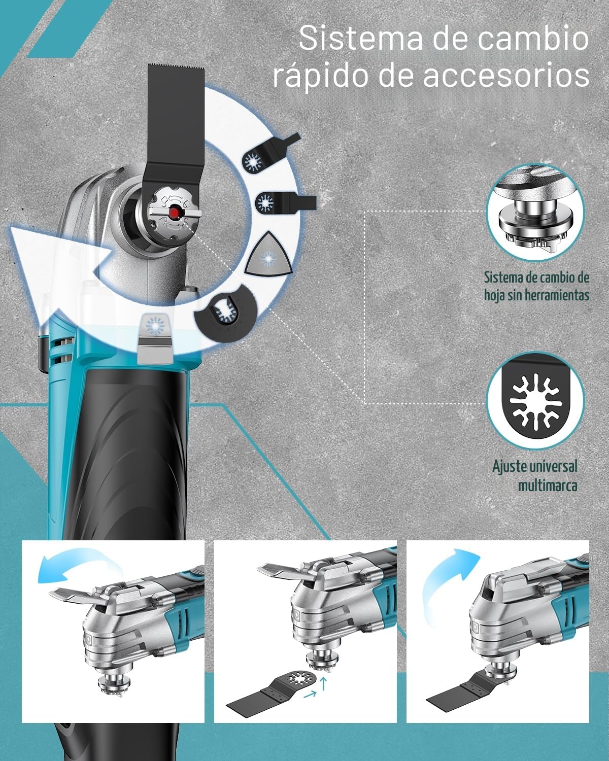 Multiherramienta Oscilante con 23 Accesorios, 300W Herramienta Multifunción con 10000-22000 RPM 6 Velocidades Variables,Ángulo de Oscilación 3⁰ Sierra Oscilante Multitool para Cortar, Tallar, Pulir