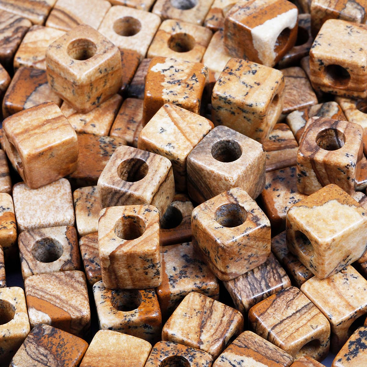 mookaitedecor 30pcs 10mm Natural Picture Jasper Cube Large Hole Gemstone Beads for Jewellery Making Square Spacer Loose Large Hole Crystal Stone Beads for Bracelet Making Crafting Macrame 5mm Hole - Image 3