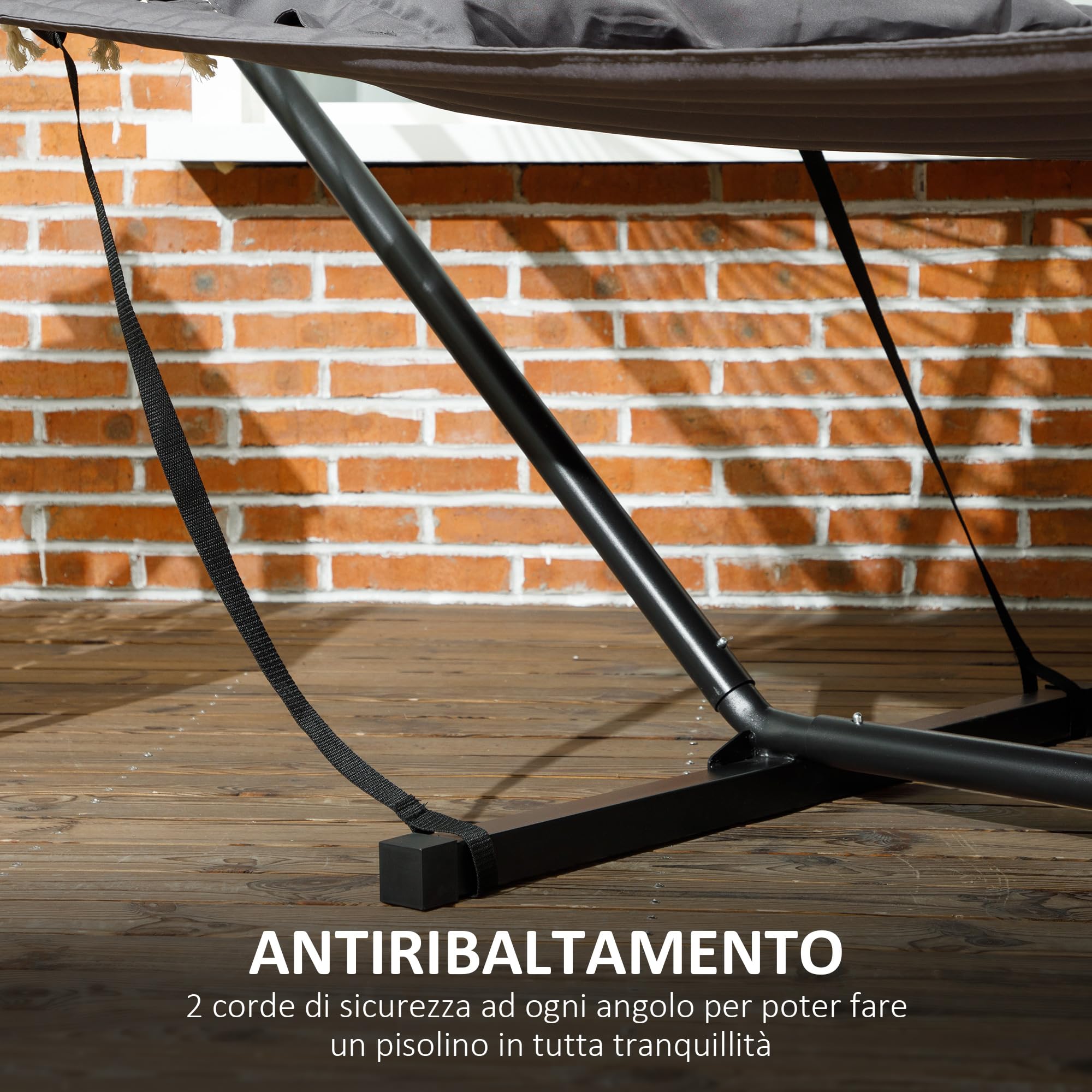 Outsunny Amaca da Giardino Portatile con Struttura, Cuscino Integrato e Corde di Sicurezza, Amaca Sospesa in Cotone, Poliestere e Acciaio, Portata Fino a 150 kg, 368x93x110 cm, Grigio Scuro