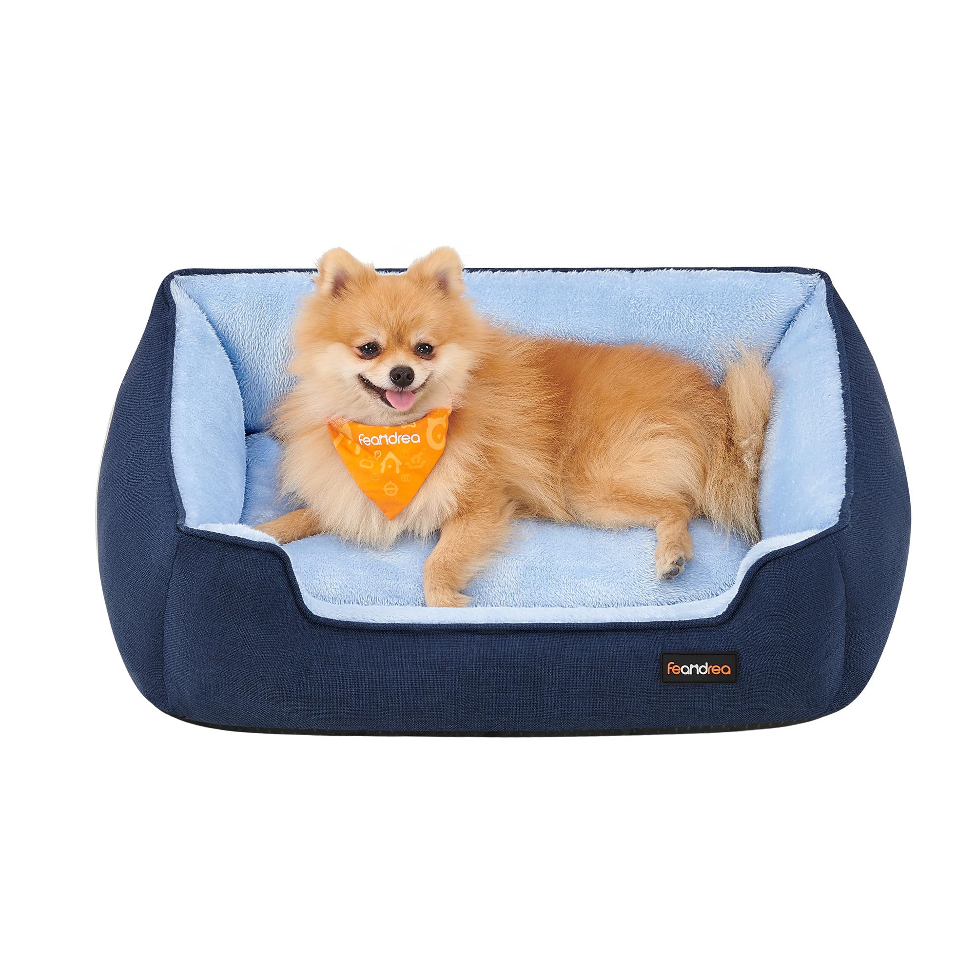 Feandrea Cuccia per Cani, Lettino per Animali in Simil Lino, Bordi Rialzati, Fondo Antiscivolo, Copertura Sfoderabile per Lavaggio, M per Cane Piccolo, 70 x 55 x 21 cm, Blu Pallido PGW010Q01