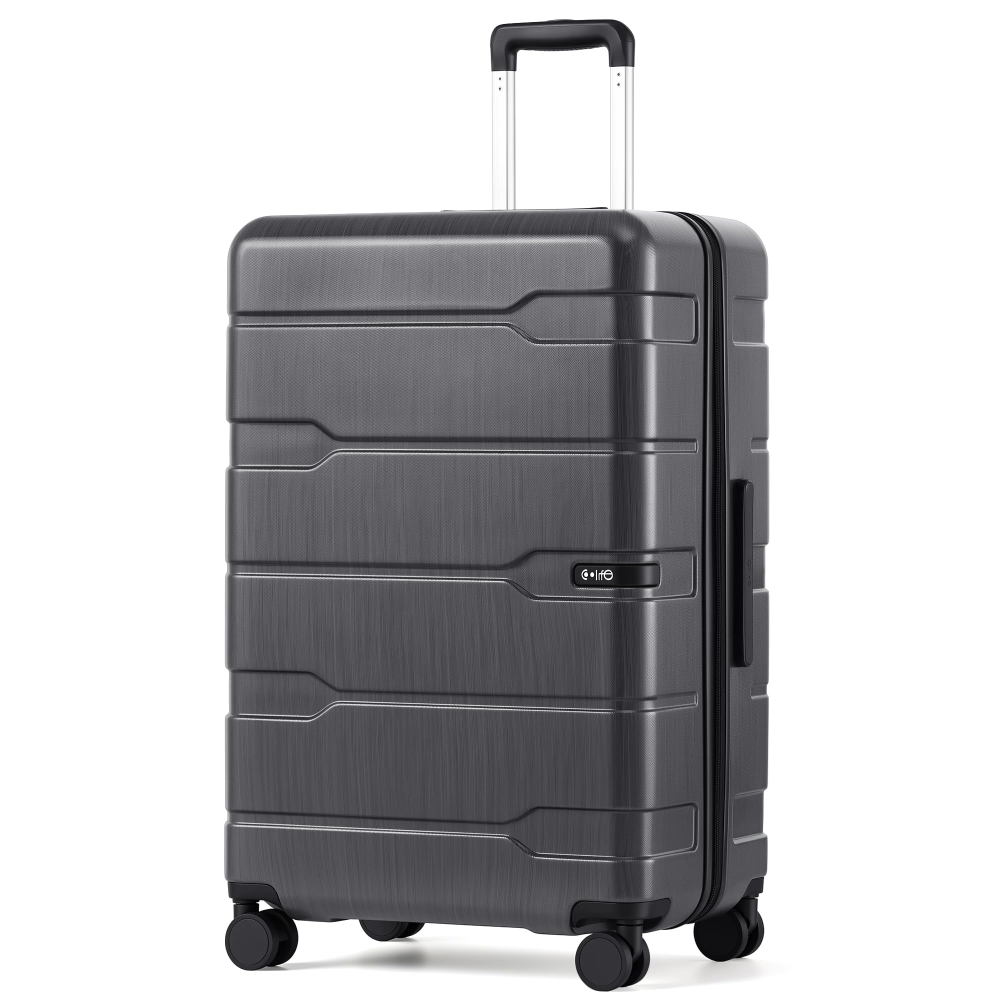 Coolife Large Checked Luggage Hardside Suitcase with Spinner Wheels, 28in | Lightweight PC, Rolling Travel Suitcase with TSA Lock, Spinner Wheels, Durable Zipper, Charcoal2.0