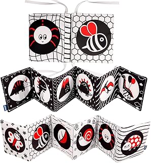 RosewineC Black and White Baby Book, Foldable High Contrast Sensory Toys for Babies, Tummy Time Book for Early Educational, Newborn Toys Soft Cloth Book for Babies Infants Toddlers First Book
