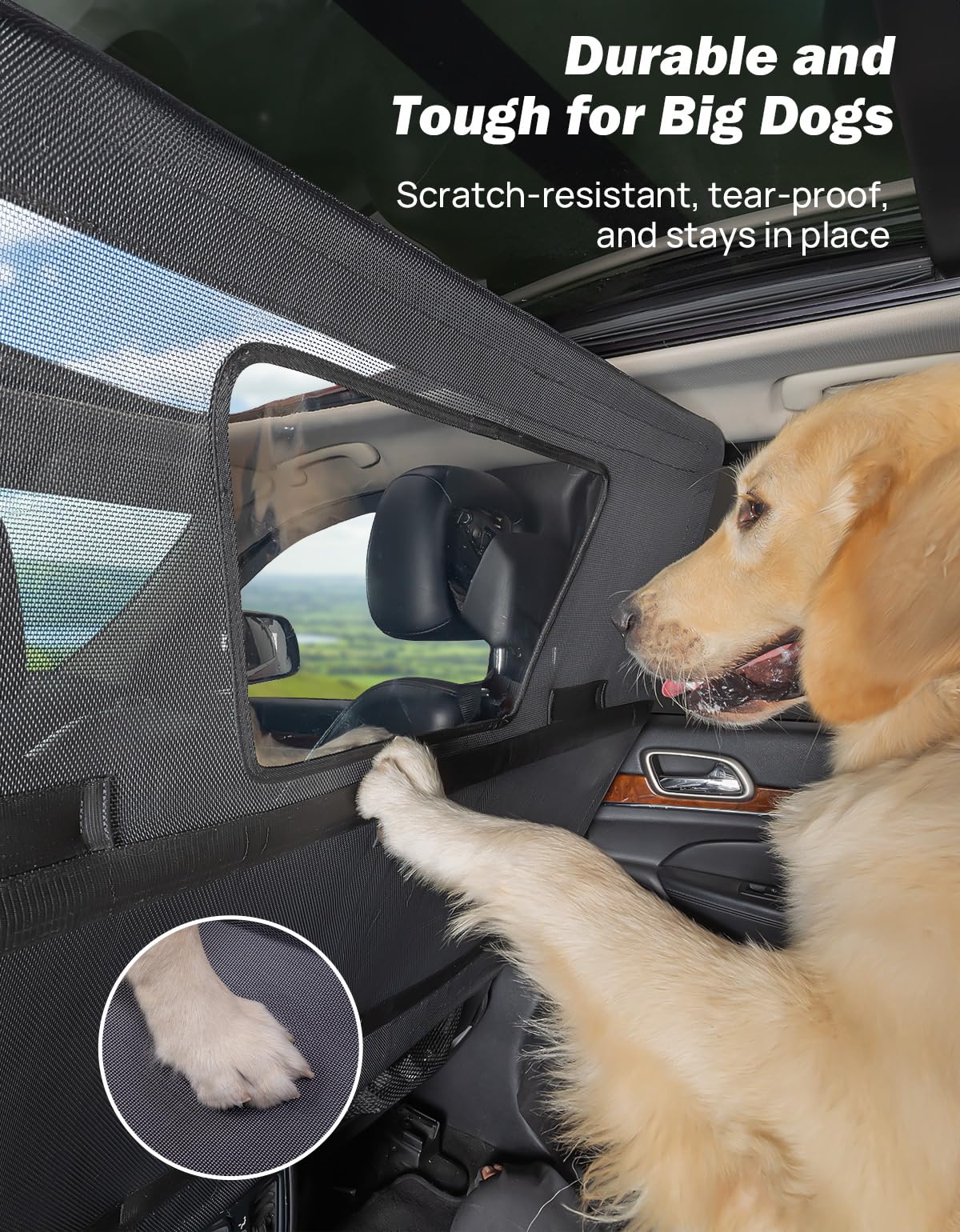 JOYTUTUS Ampia barriera per auto per cani con finestra visiva, barriera per auto per SUV a prova di fuga, rete per il carico dell'auto dietro i sedili anteriori, cancello per la sicurezza del cane e i