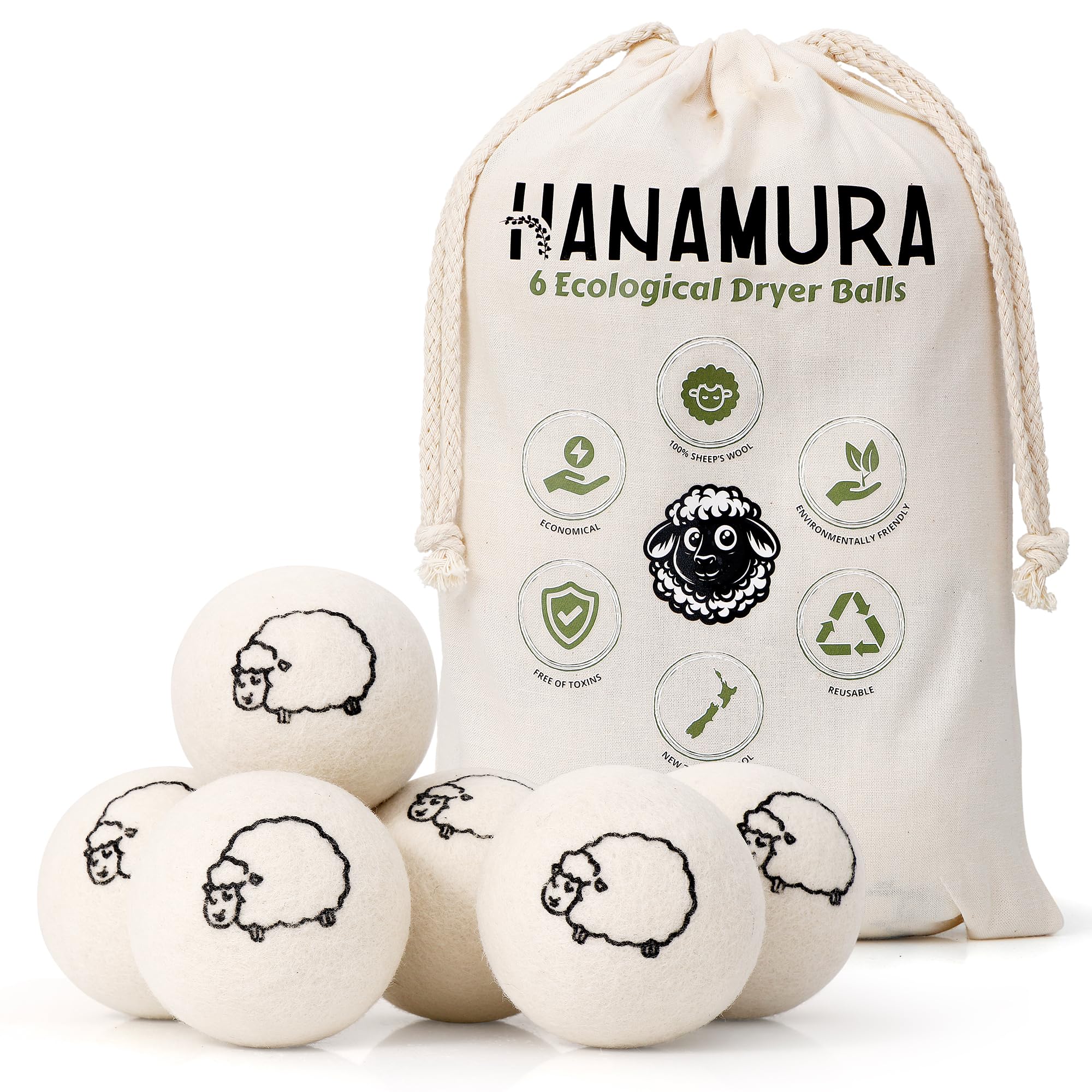 Amazon.com: Hanamura 6 XXL Wool Dryer Balls - TÜV Tested 100% New
