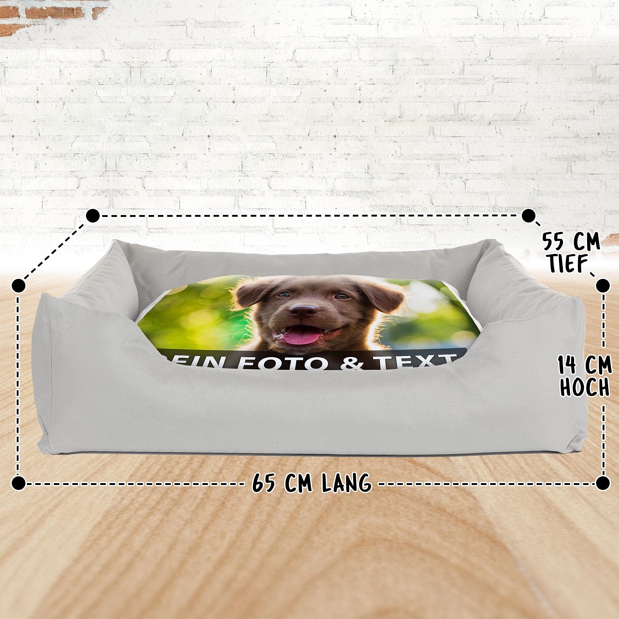 Print Royal Hundebett selbst gestalten mit eigenem Foto - Hundekorb mit Kissen - Geschenke für Hundebesitzer, Tierbett 65 x 55 cm I Personalisierbar