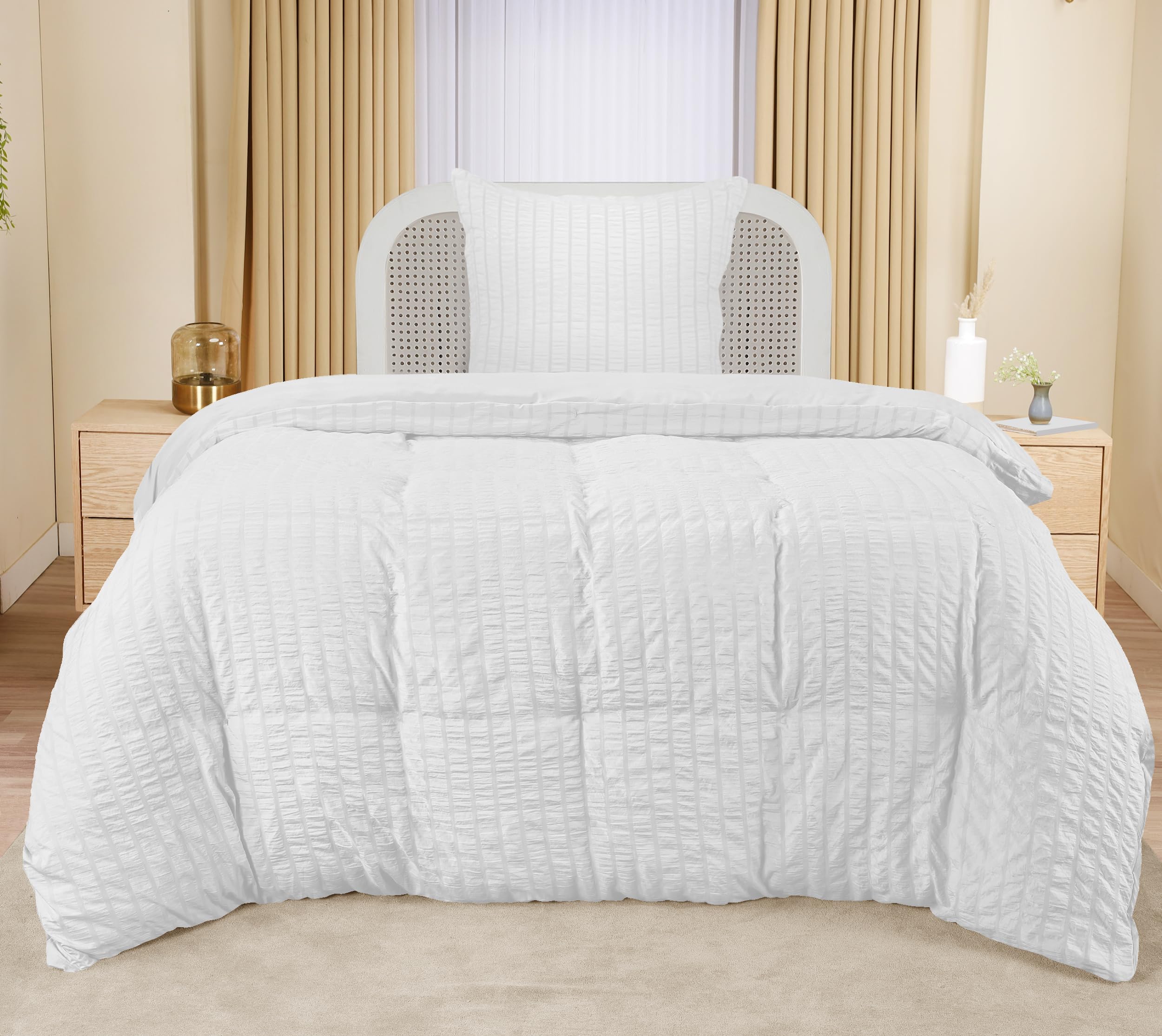 Utopia Bedding Seersucker Funda Nordica Cama 90 - Juego de Funda Nórdica de Microfibra Seersucker 135x200 cm y 1 Funda de Almohada 80x80 cm (Blanco)