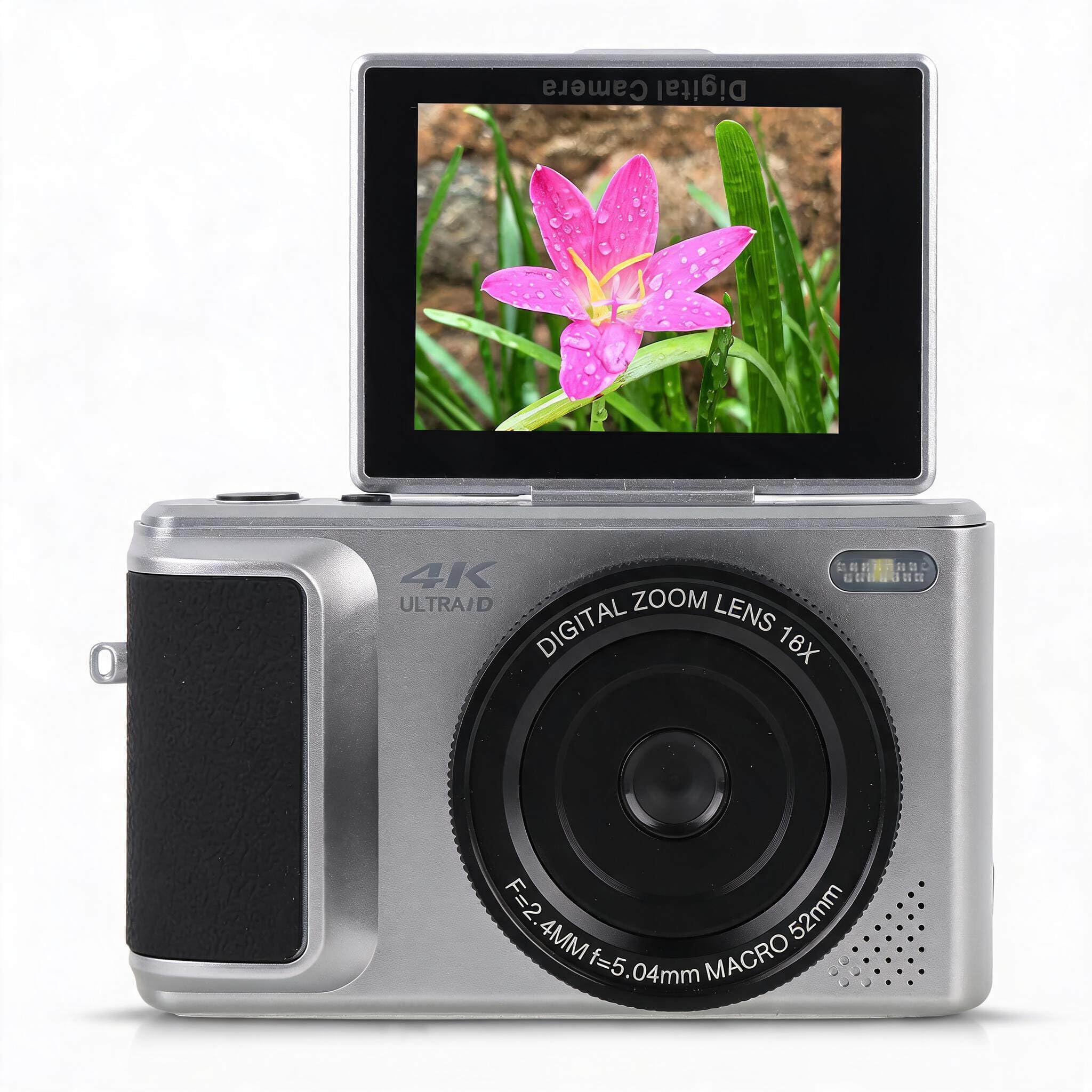 Aparat Cyfrowy 4K, Aparaty do Fotografii Wideo, Autofokus Zapobiegający Drganiom, Aparat do Vlogowania 64 MP, Aparat z Ekranem Obracanym o 180 Stopni, Kompaktowe Aparaty