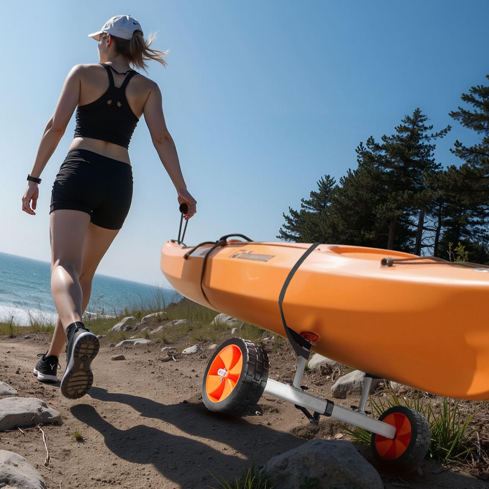VEVOR Remolque Vertical para Kayak, Remolque de Kayak 900 x 580 x 575 mm con Neumáticos de PU de 25,4 cm y Correa de Amarre, Carga de 104 kg, Carrito para Tabla de Surf de Remo, Kayaks, Canoas