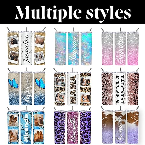 Miniatura 2 de Vaso delgado personalizado con estampado de leopardo con tapas y popotes nombres vasos de acero inoxidable personalizados imagen para mujeres