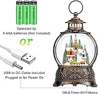 Vista 3 de Linterna de agua de globo de nieve de Navidad con aldea de montaña y escena de tren, funciona con pilas o alimentado por USB, decoración navideña