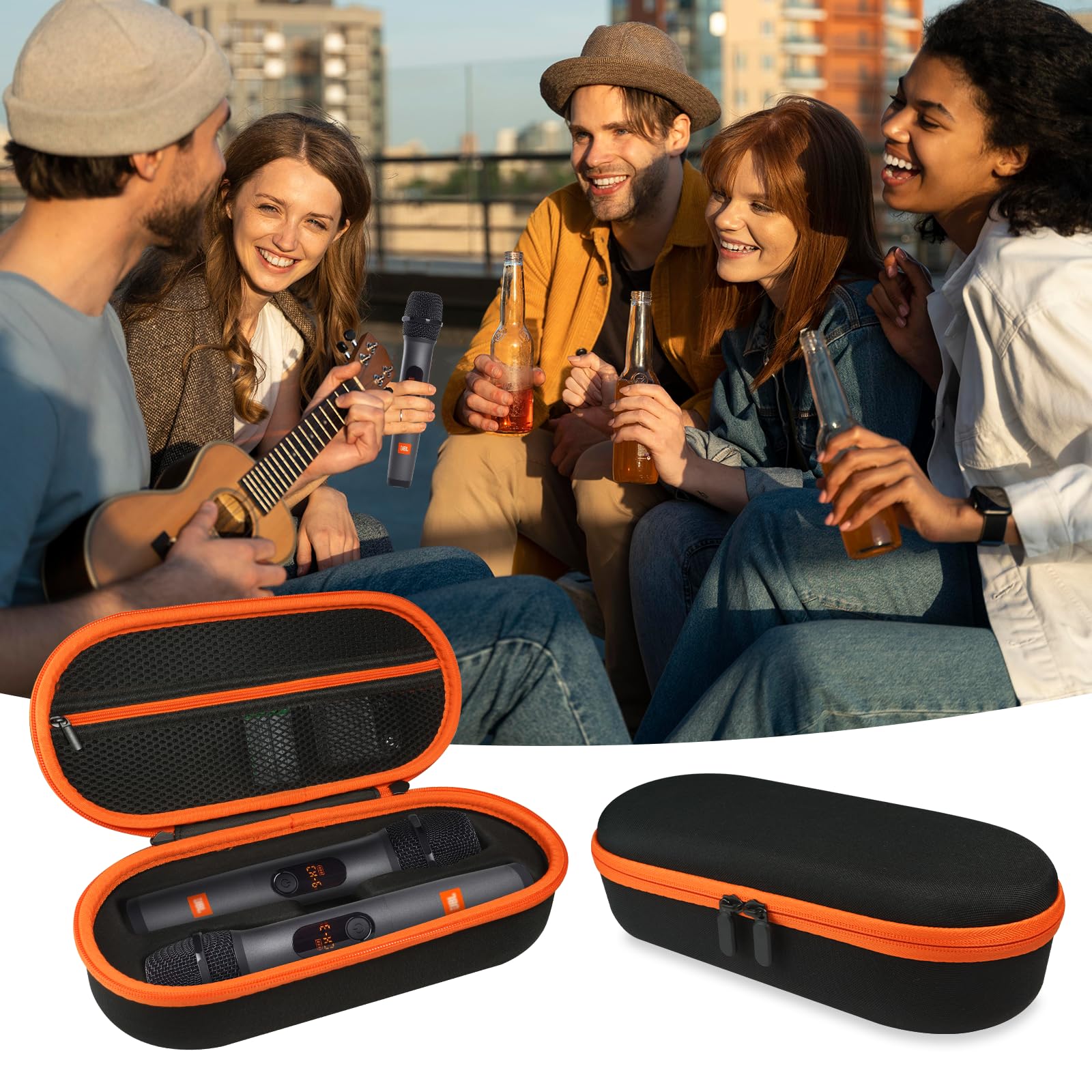 Custodia per microfono wireless compatibile con sistema di microfoni JBL Wireless 2, custodia da trasporto per doppio microfono, borsa da viaggio per ricevitore, batterie e adattatore, karaoke