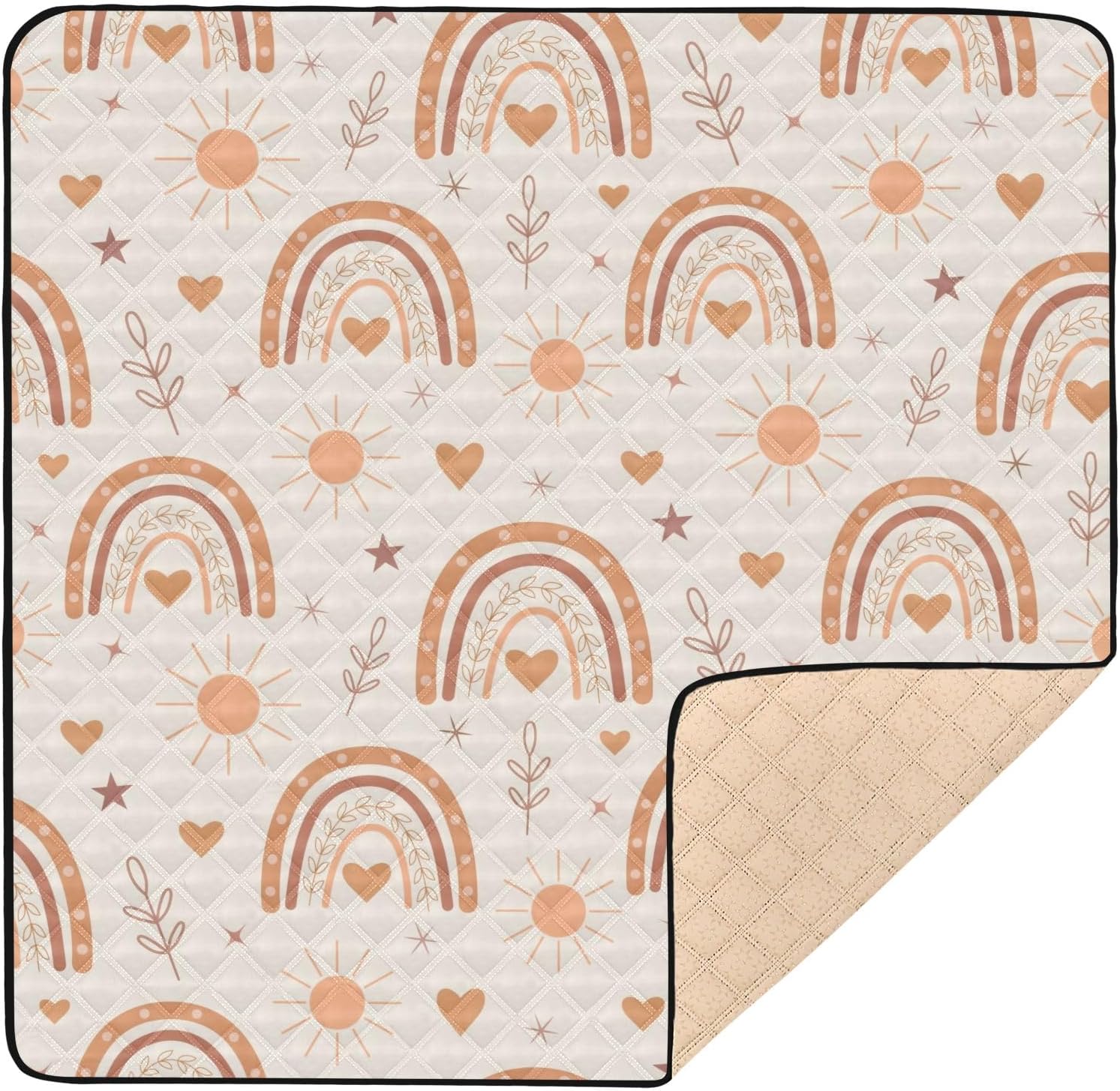 Cute Boho Rainbow Sun Heart Star Baby Play Mat 50" x 50", Playmat for Playpen, Thicken Soft Padding Foam Crawling Mat for Babies Toddlers Infants