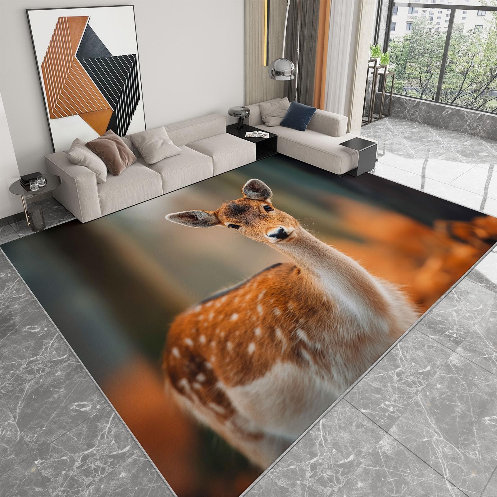 Tapis salon lavable forêt 120x170 cm moquette sombre grand format