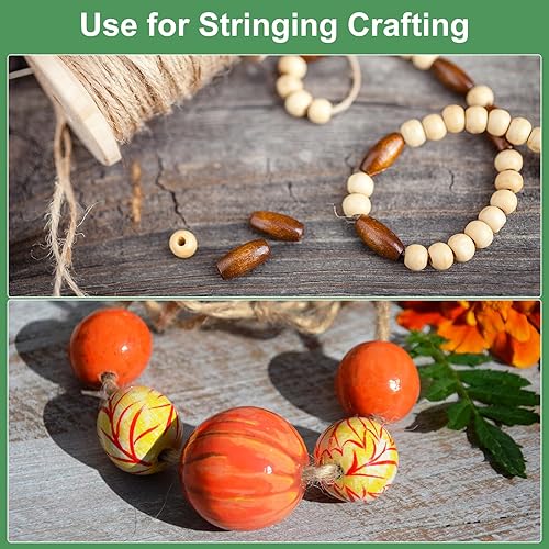 Miniatura 6 de uxcell 60 cuentas espaciadoras de madera natural de 0.98 pulgadas (0.984 in), agujero grande sin acabar, cuentas de madera redondas sin terminar