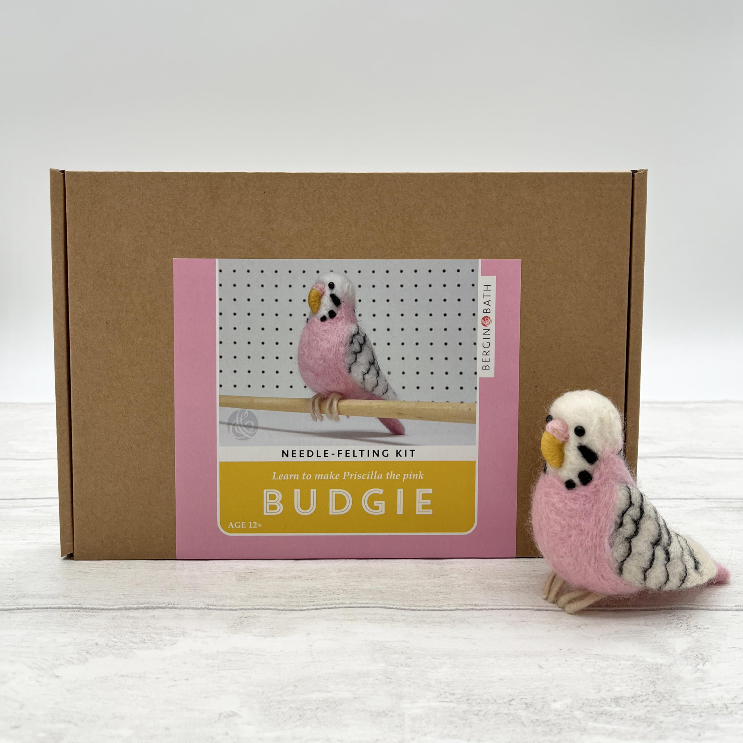 Bergin & Bath Needle Felting kit Budgie. Make a Pink Budgerigar from Wool. Beginners DIY Felted Bird Project. A Perfect Creative Gift for Bird Lovers!