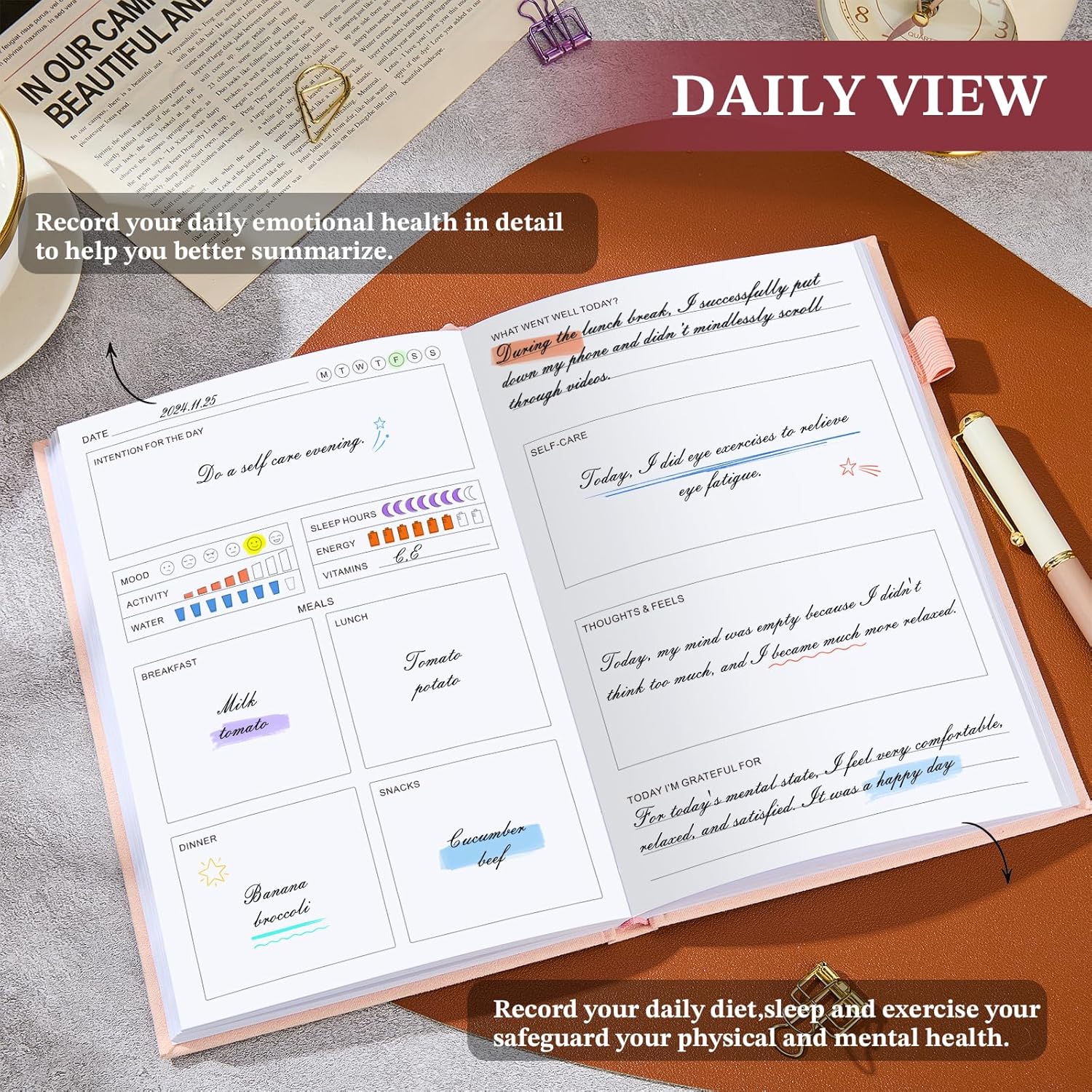 Wellness Journal Planner- Gratitude & Mindset Mental Health Journal,Track Goals, Sleep & Lifestyle,Daily Self Reflection,Self Care Journal,Daily Positive Mindfulness Diary,size A5 pink. - Image 4