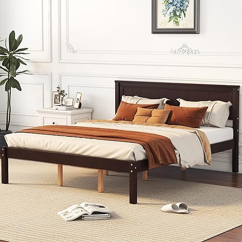 Miniatura 3 de Harper & Bright Designs Base de cama de madera tamaño Queen con cabecero y estribo, cama de plataforma tamaño Queen con soporte de listones de