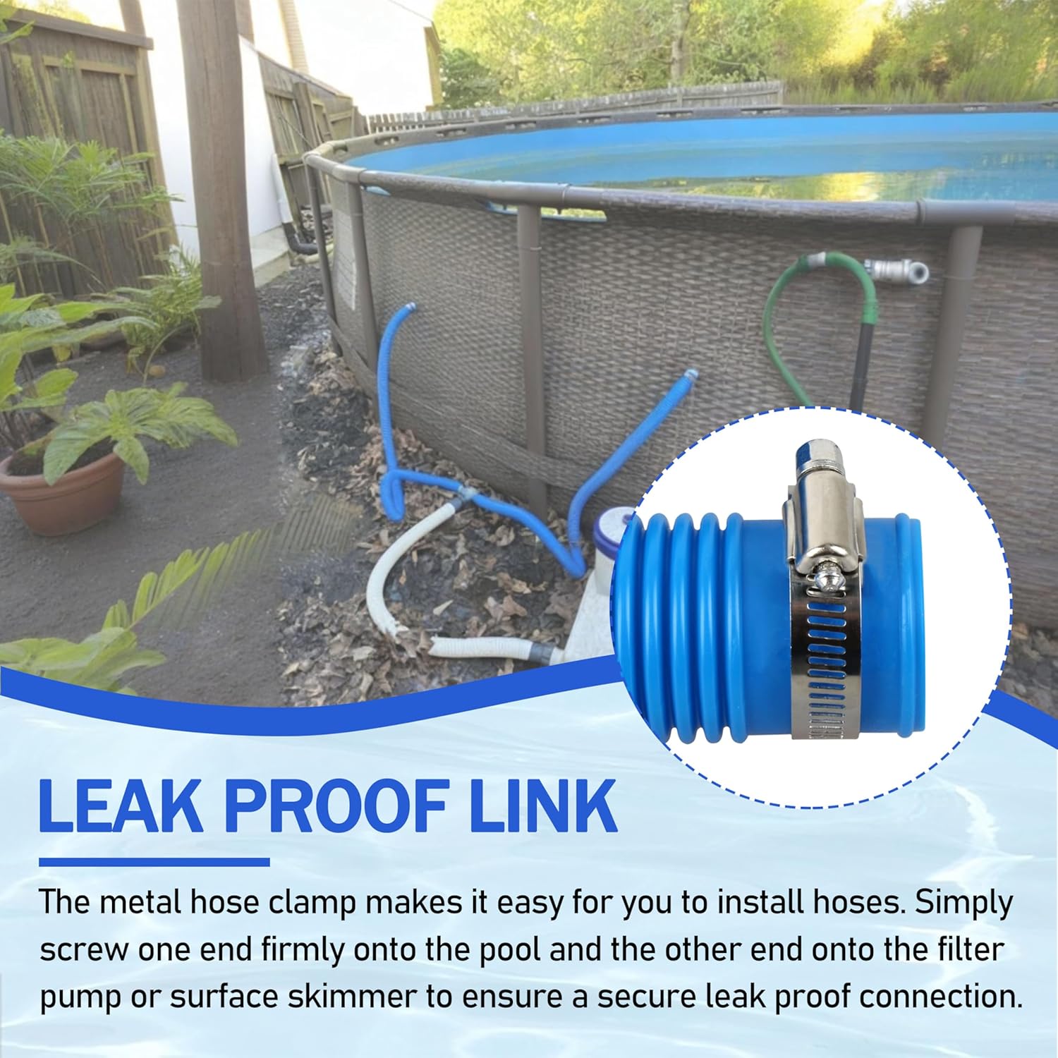 1.5" x 59" Pool Hoses Skimmer Pool Hose Compatible With In-tex Summer-Waves Cole-man Soft Sided Surface Skimmer Pool Pump Filter Pump Hoses Tubes for Above Ground Pool Sand Filter (Blue 2 pcs)