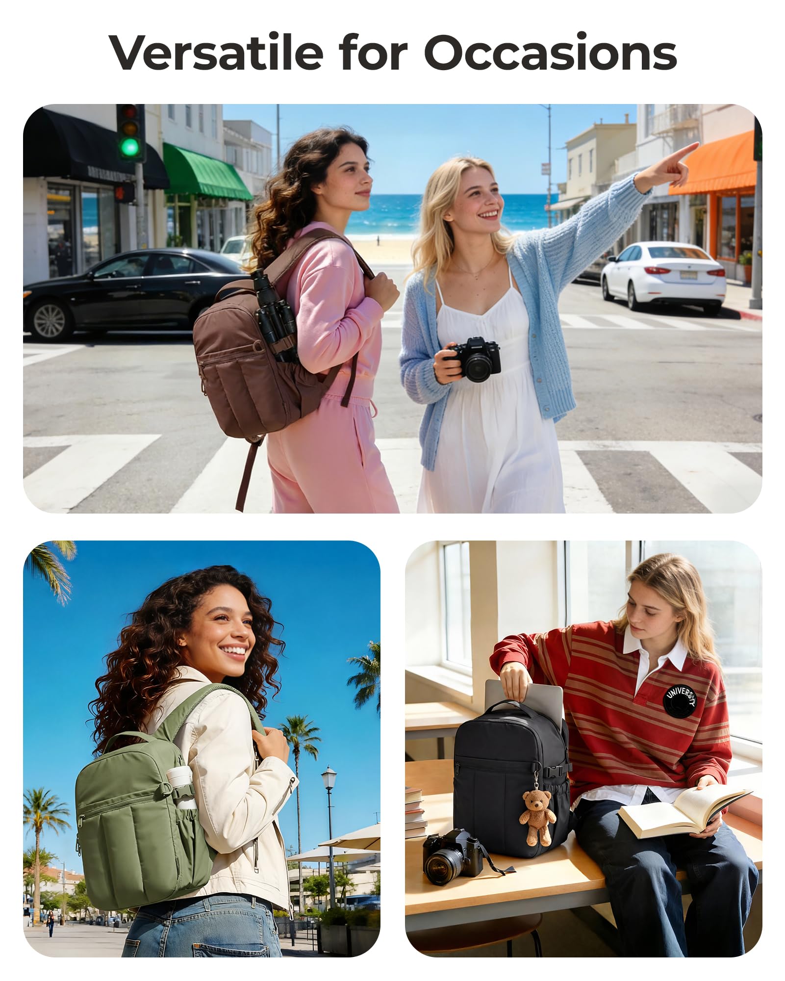bagsmart Plecak na aparat fotograficzny, DSLR SLR torba na aparat Fotograficzny Odpowiedni dla laptopów 13,3 cala, wodoodporny plecak fotograficzny, wielbłąd, 35 x 25.5 x 14 cm, moda