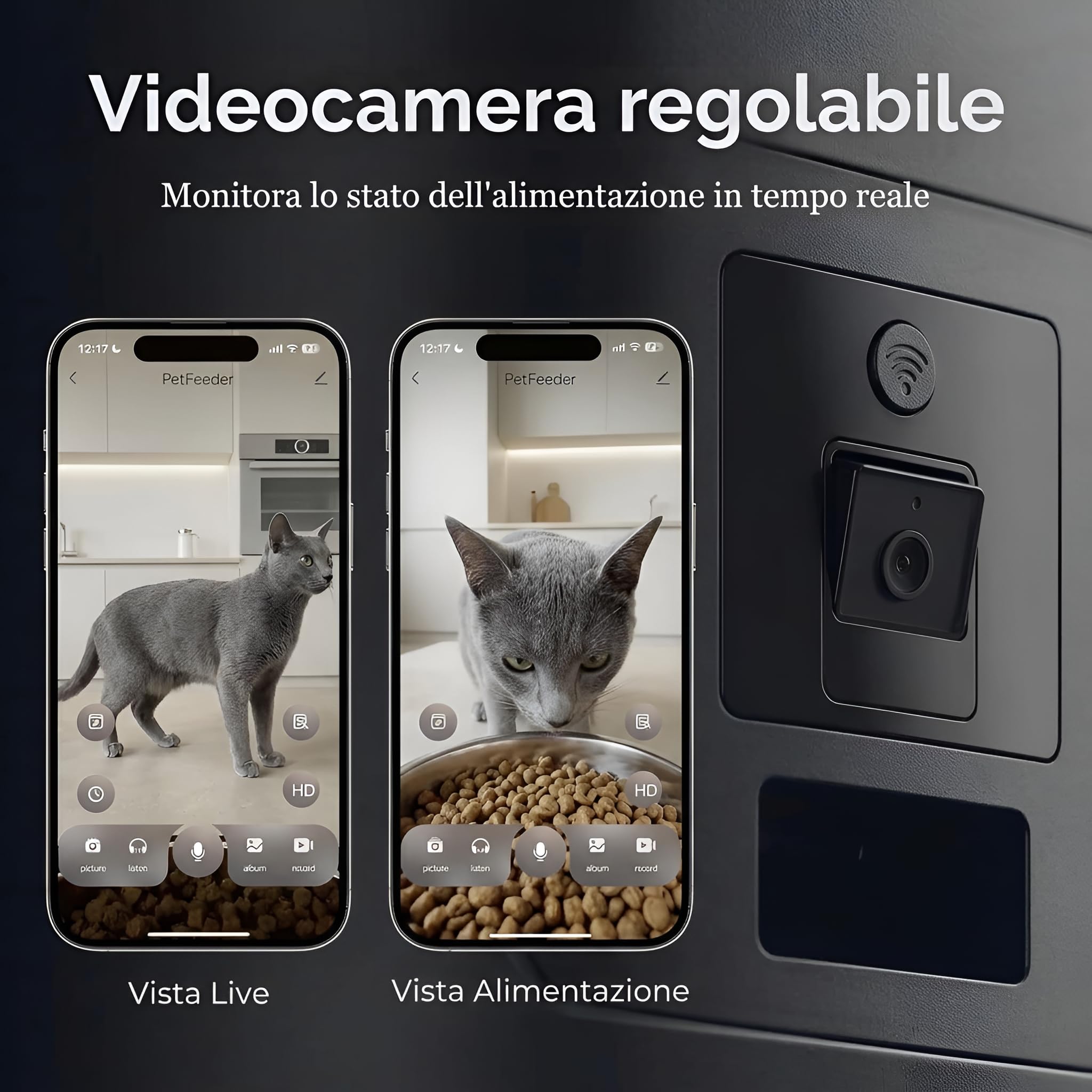 Distributore Smart Cibo Gatti e Cani con Telecamera HD, Dispenser 6L WiFi 5G e 2.4G, Audio Bidirezionale e Visione Notturna, Timer, Ciotola Inox, App Tuya SmartLife