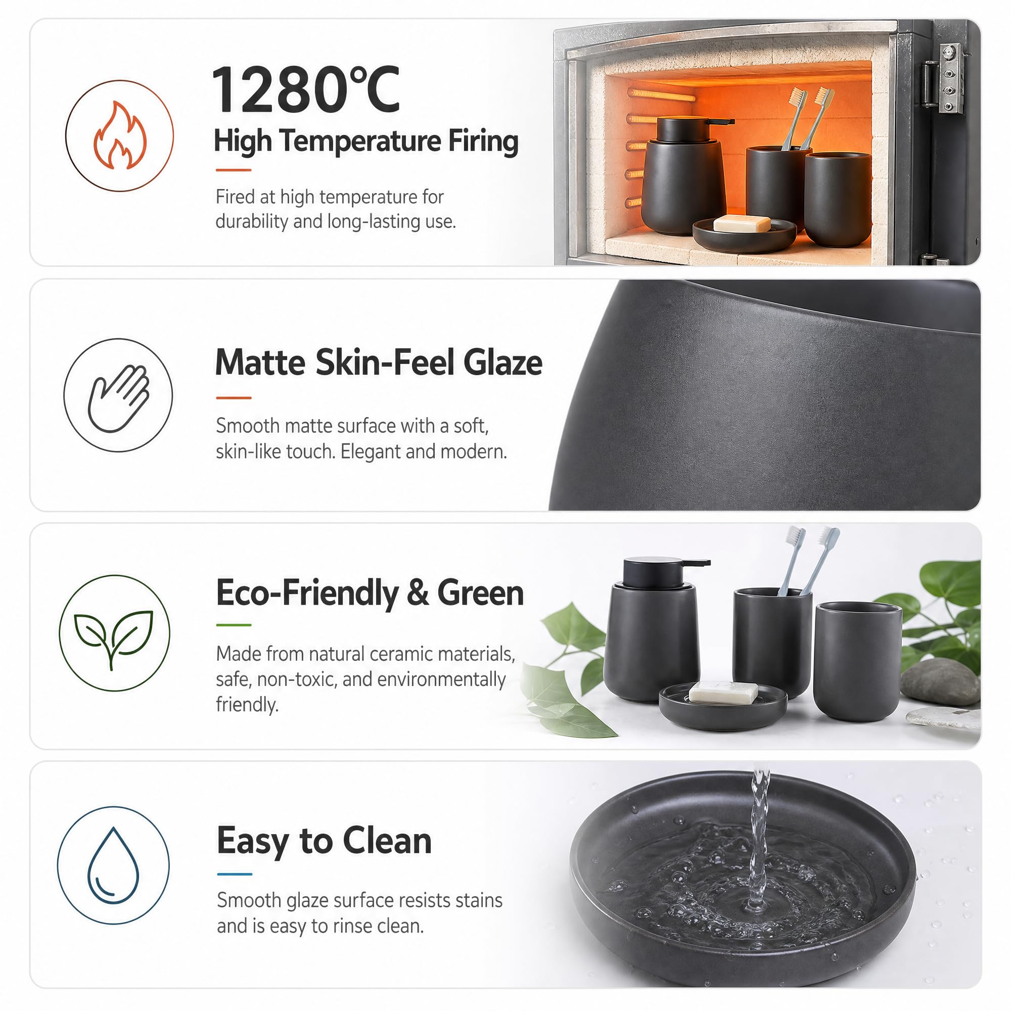 Juego de accesorios de baño de cerámica, dispensador de jabón espumoso, juego de soporte para jabón de baño y cepillo de dientes, 4 piezas con dispensador de jabón, jabonera, soporte para cepillo de