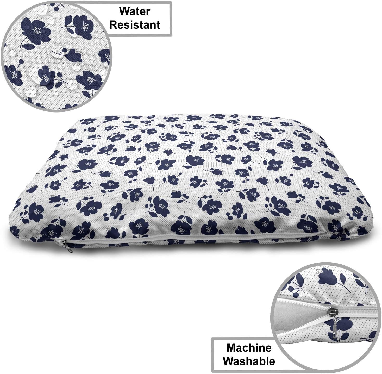 review Lunarable Floral Pet Bed, Repetitive Charming Flower Silhouettes on a Background of Mini Soft Dots, Chew Resistant Pad for Dogs and Cats Cushion with Removable Cover, 24