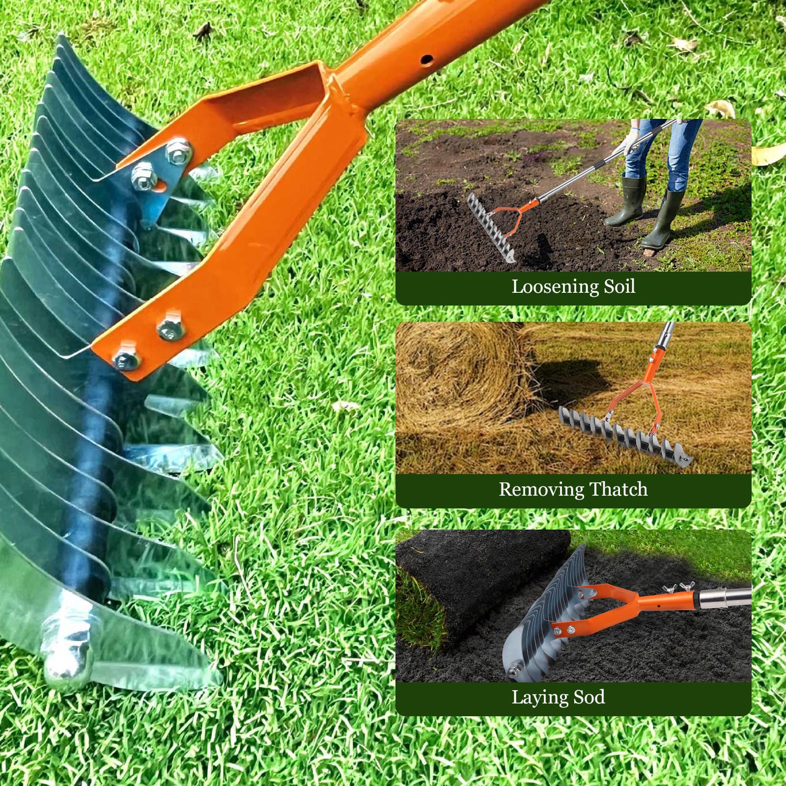 Scarifier Hand Rake Gxpjycfob Thatch Rake, Scarifier for Lawn, Heavy Duty Thatching Rake ...