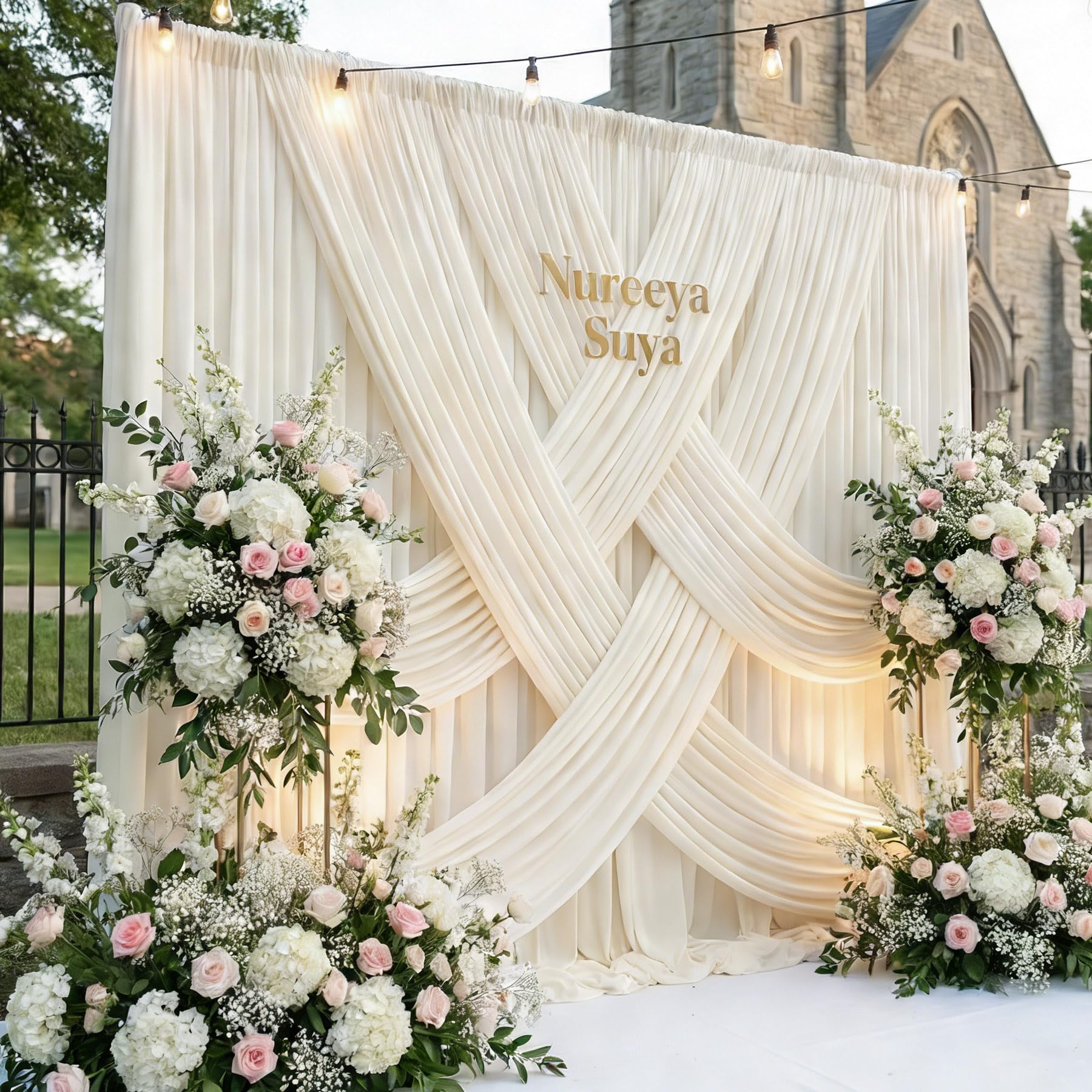 20ft x 12ft Ivory Backdrop Curtain for Parties, Wrinkle Free Polyester 4 Panels 5x12ft Photo Backdrop Drapes Back Drop Cloth for Wedding Birthday