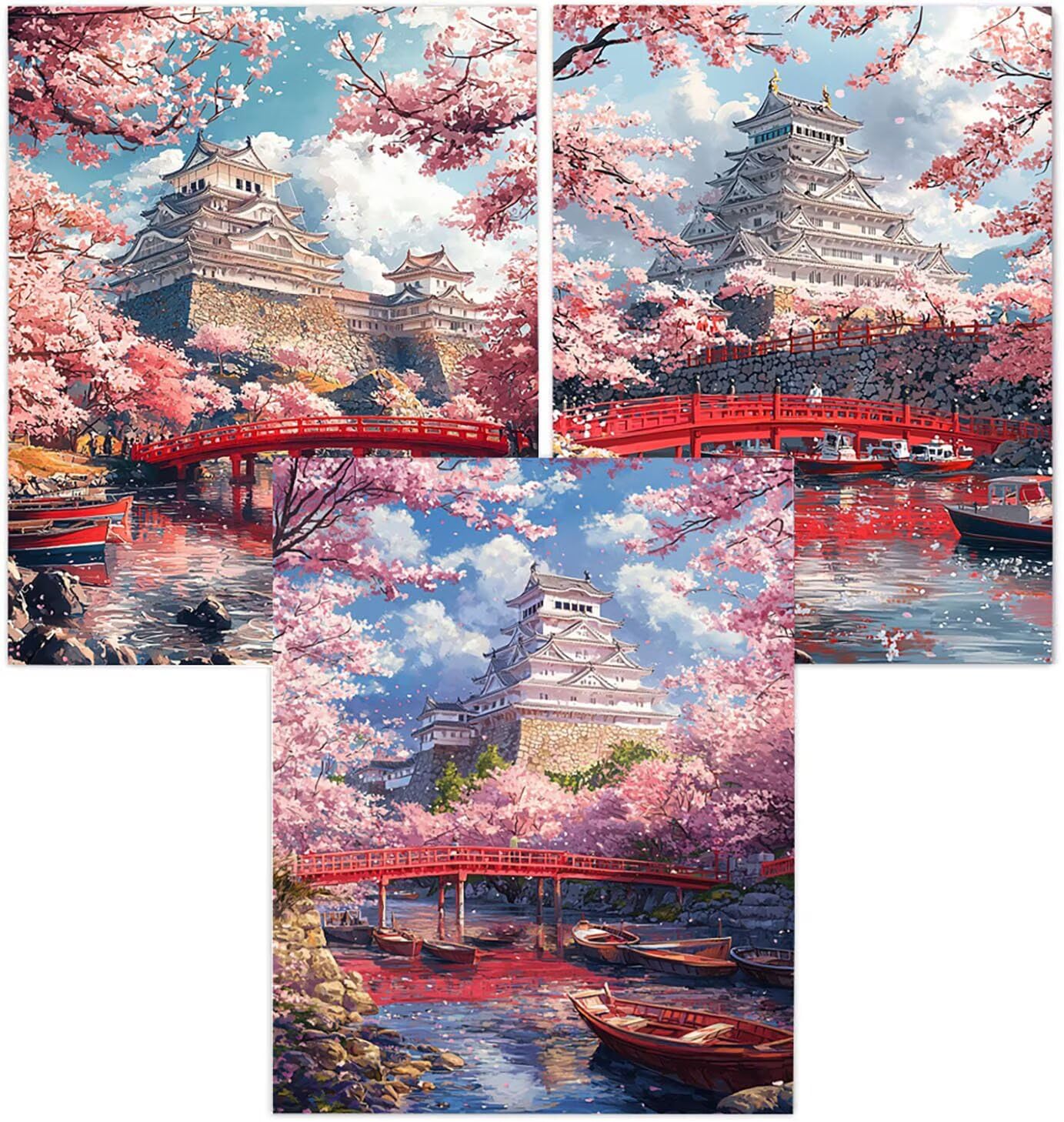 Generico Cnyaunfi 3 Pezzi Paesaggio Pittura Diamante Fai-Da-Te, 5D Rosa Diamond Painting Kit Completo per Hobby Creativi Adulti, Per La Decorazione Della Parete Di Casa 50x70cm YF-3466