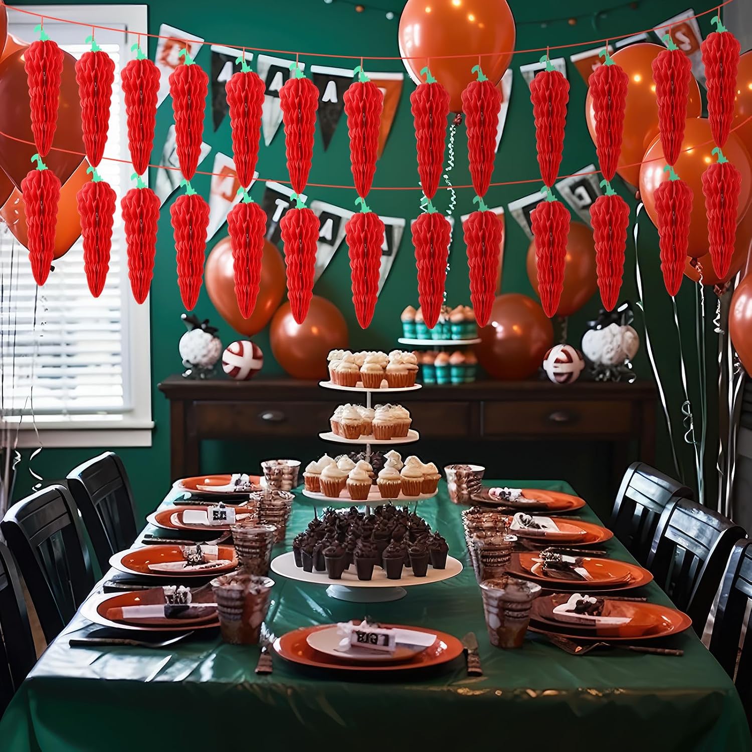 Chili Pepper Birthday Decorations Red Chili Cook Off Paper Honeycomb Table Centerpieces Hanging Paper Lanterns Cook Off Contest Party Supplies