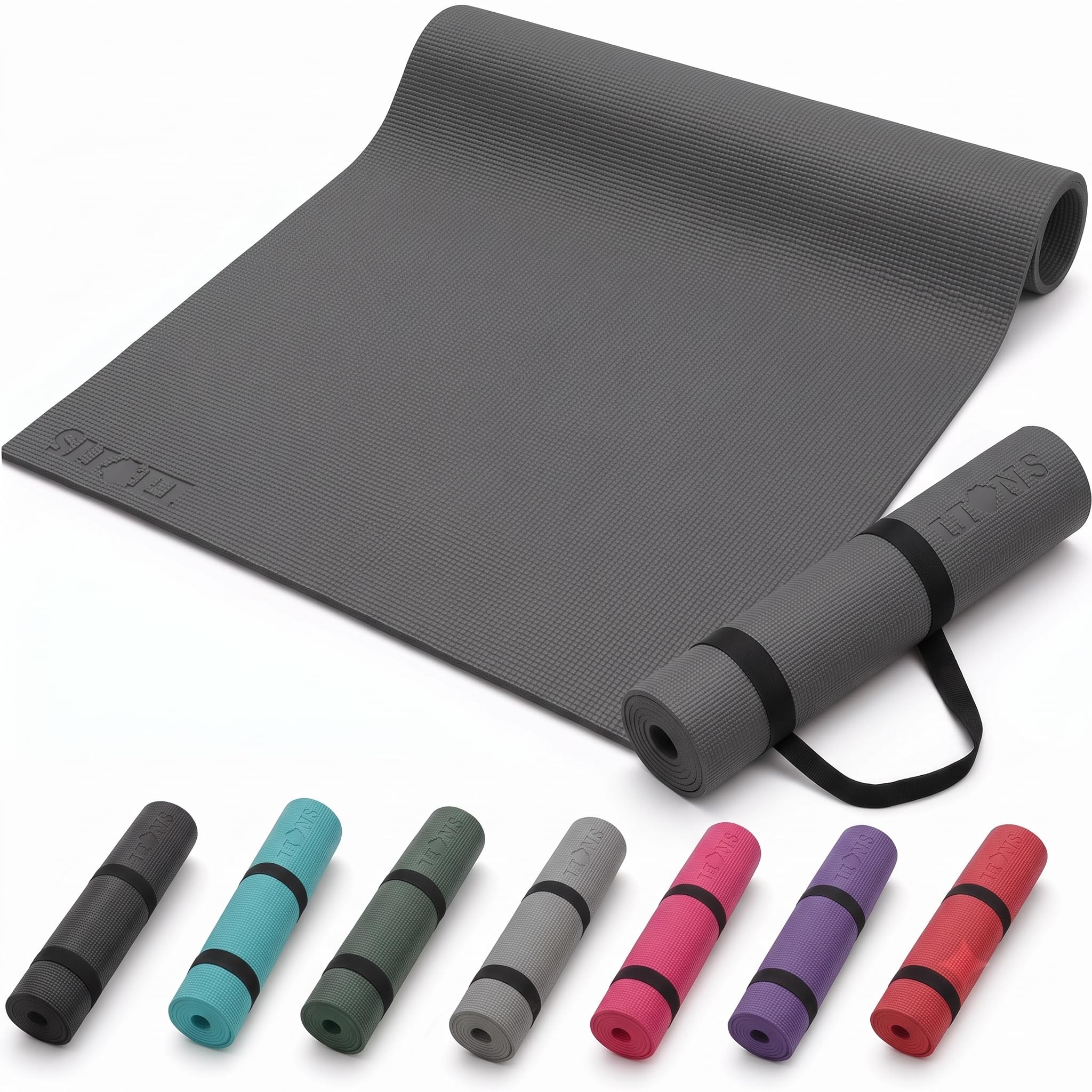 FAIRWAYUK PVC Exercise Mat with Carry Straps, Thick Sport Mat, Eco Friendly Foam 6mm for Pilates, Gymnastics and Meditation Grey