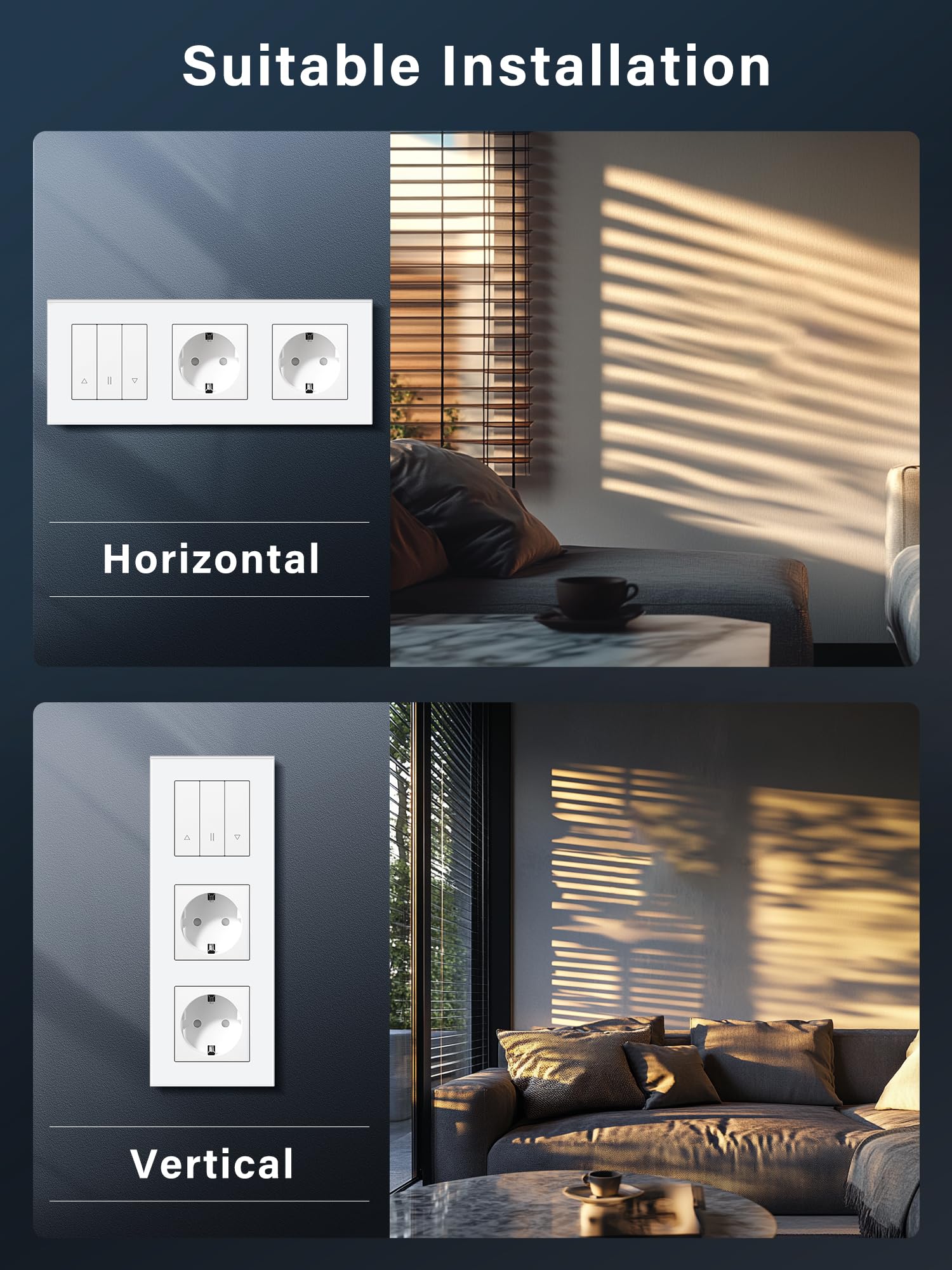 Interruptor de persiana inteligente WIFI con enchufe normal, enchufe Schuko *2 + temporizador inteligente para persianas, compatible con Alexa/Google Home, interruptor de persiana requiere