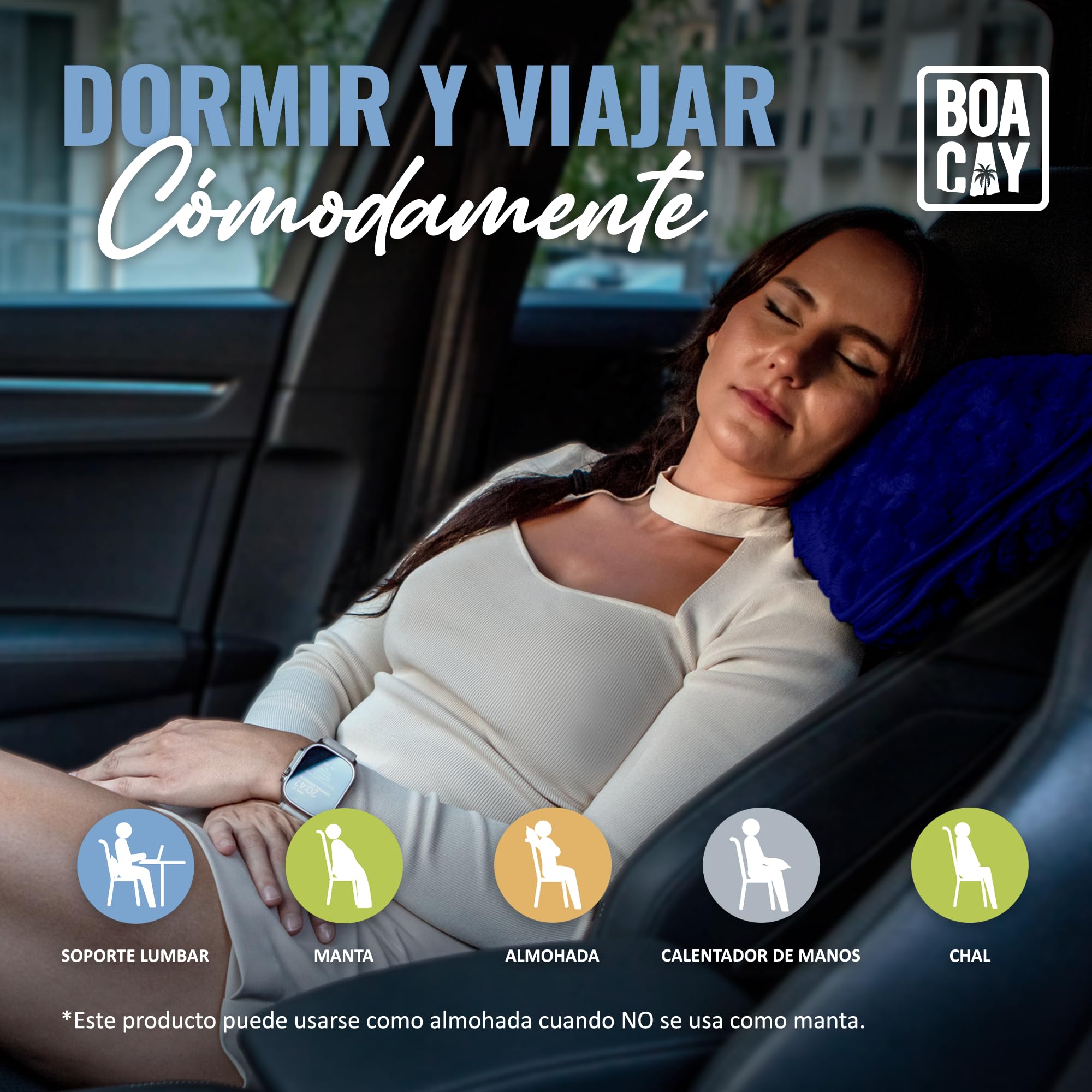 BOACAY Manta de Viaje Plegable para Avión, Automóvil - Manta de Oficina Compacta - Almohada Portátil para Adultos, Niños con Funda, Manga para Equipaje, Clip para Mochila