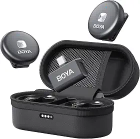 Microfone de lapela sem fio BOYA Omic-U para telefone Android tipo C, cancelamento de ruído, bateria de 5 horas, estojo de carregamento Zíper, Microfone de lapela sem fio USB-C