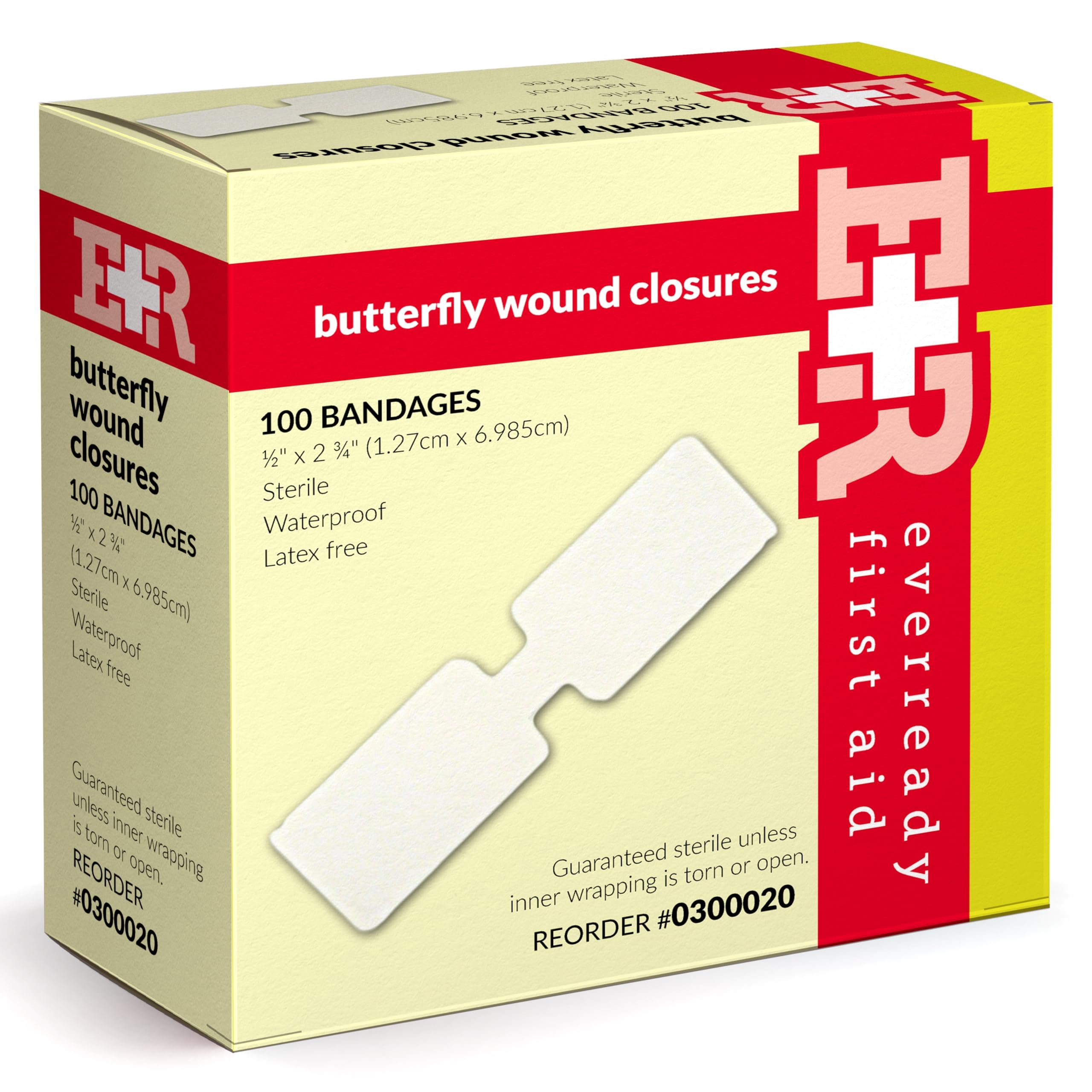 Sterile Butterfly Strips, Individually Wrapped Wound Closure Bandages for Small Wounds Protection, ½” x 2 ¾” – 100 Count