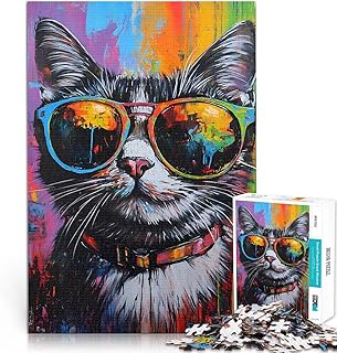 Comprar Juguetes adictivos Que desafían la Inteligencia Cerebral Gafas de Sol Cool Cat con Pintura Abstracta Puzzles de 2000 Piezas para Adolescentes 70x100cm Mejorar la Memoria