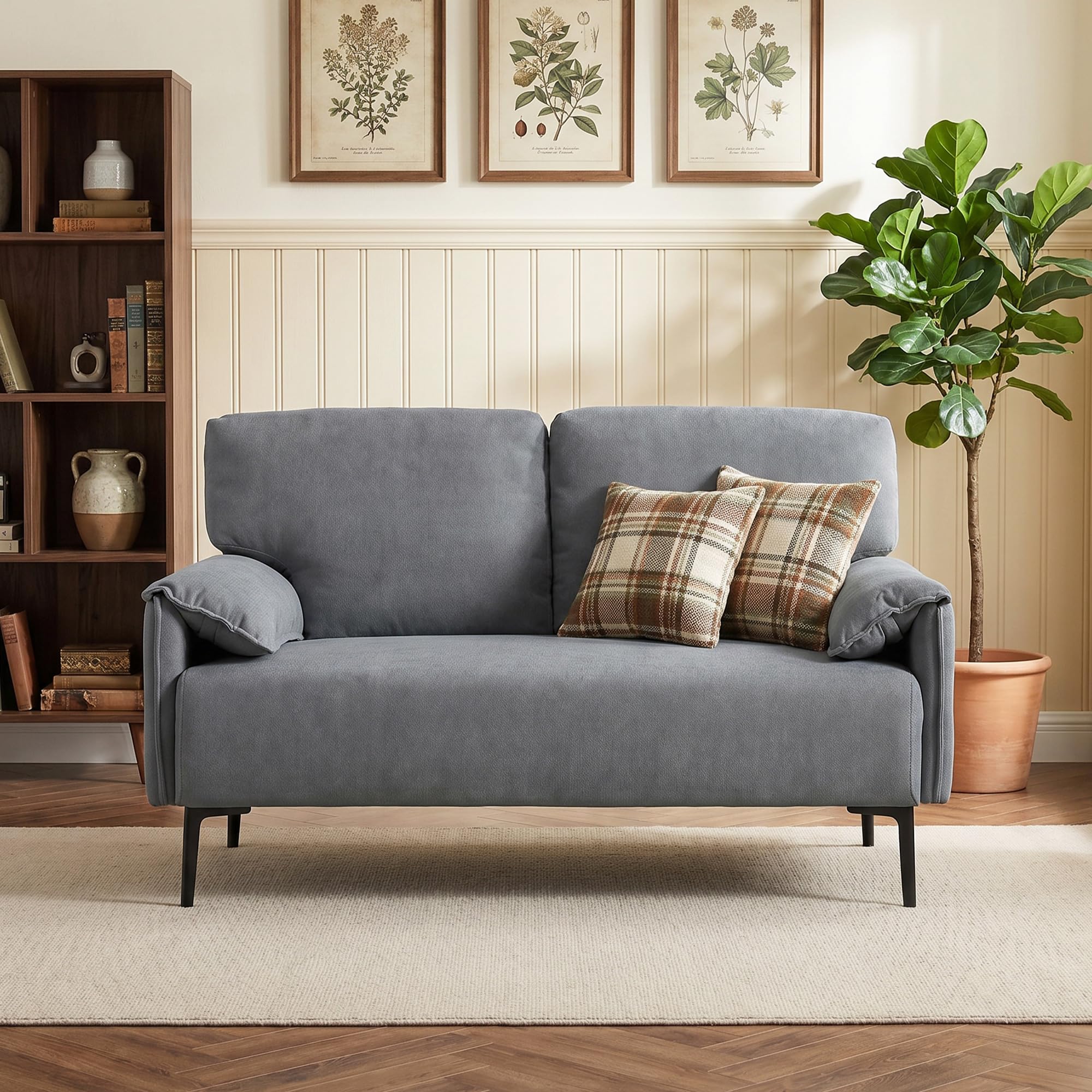 HOMCOM Sofa 2-Sitzer 127 cm Kleine Couch mit Gepolstert Armlehne Grau