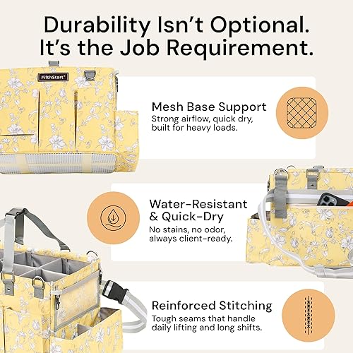 Miniatura 5 de FifthStart Organizador de limpieza multiusos con cintura, correa para el hombro, base de malla y 9 bolsillos, organizador de pañales fácil de