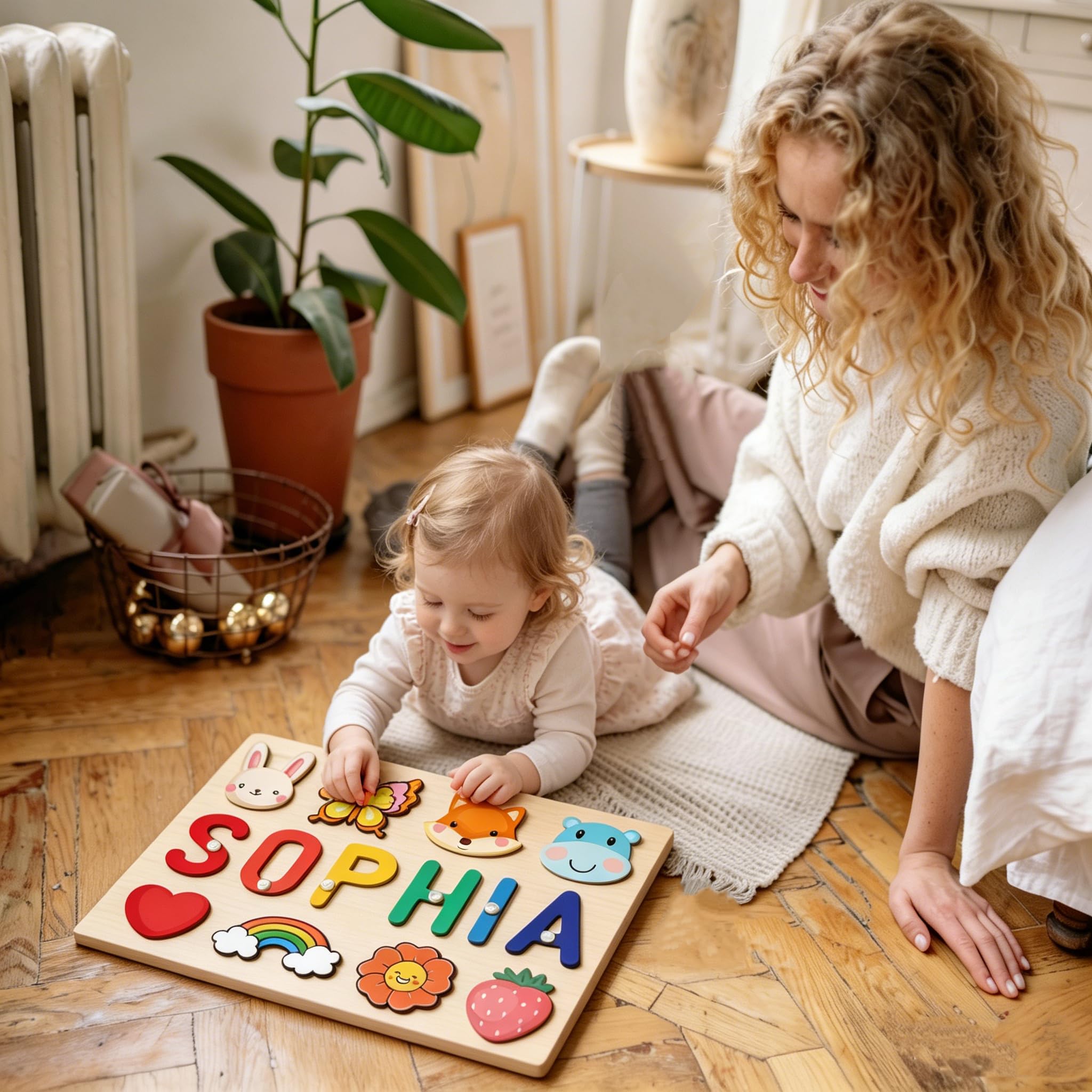Personalized Name Puzzle for 1 Year Old Girl Gifts | Custom Wooden Baby Girl Gift with 54 Animal Art Sets | 2 st Birthday Gift for Girls,Personalized Baby Boy & Girl Gifts Keepsake