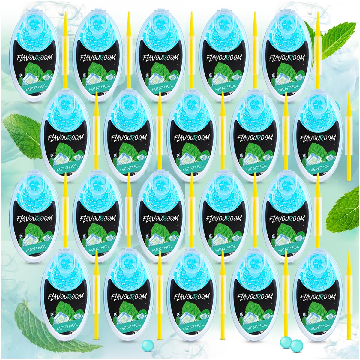 Flavouroom Aroma Click - 2000 Premium Menthol Kugeln Set I Intensiver Flavour Mit Praktischer Box I Einfaches Einsetzen für DIY Filter Erlebnis - Frischer Geschmack
